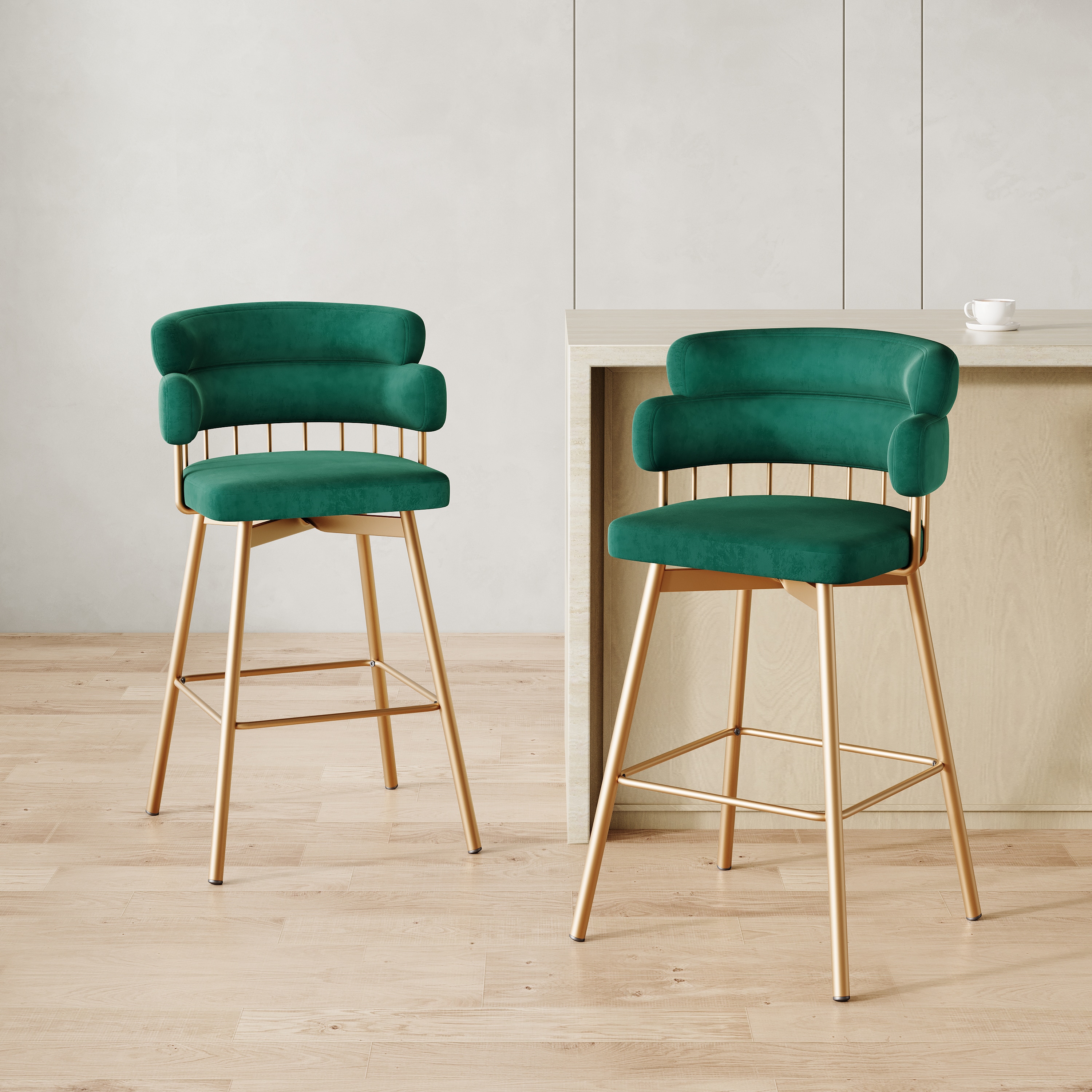 Christopher Knight Home 333433 26 Inch  Swivel Upholstered Barstools (Set of 2) with Backs and Metal Legs -Green