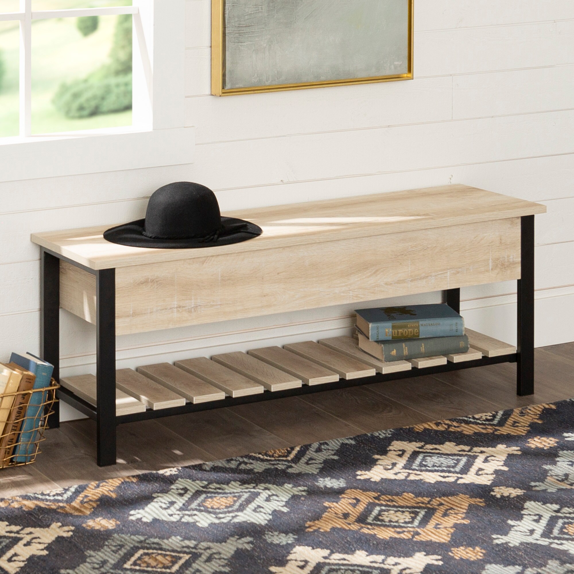 W. Trends 48 Farmhouse Wood Entryway Bench - White Oak