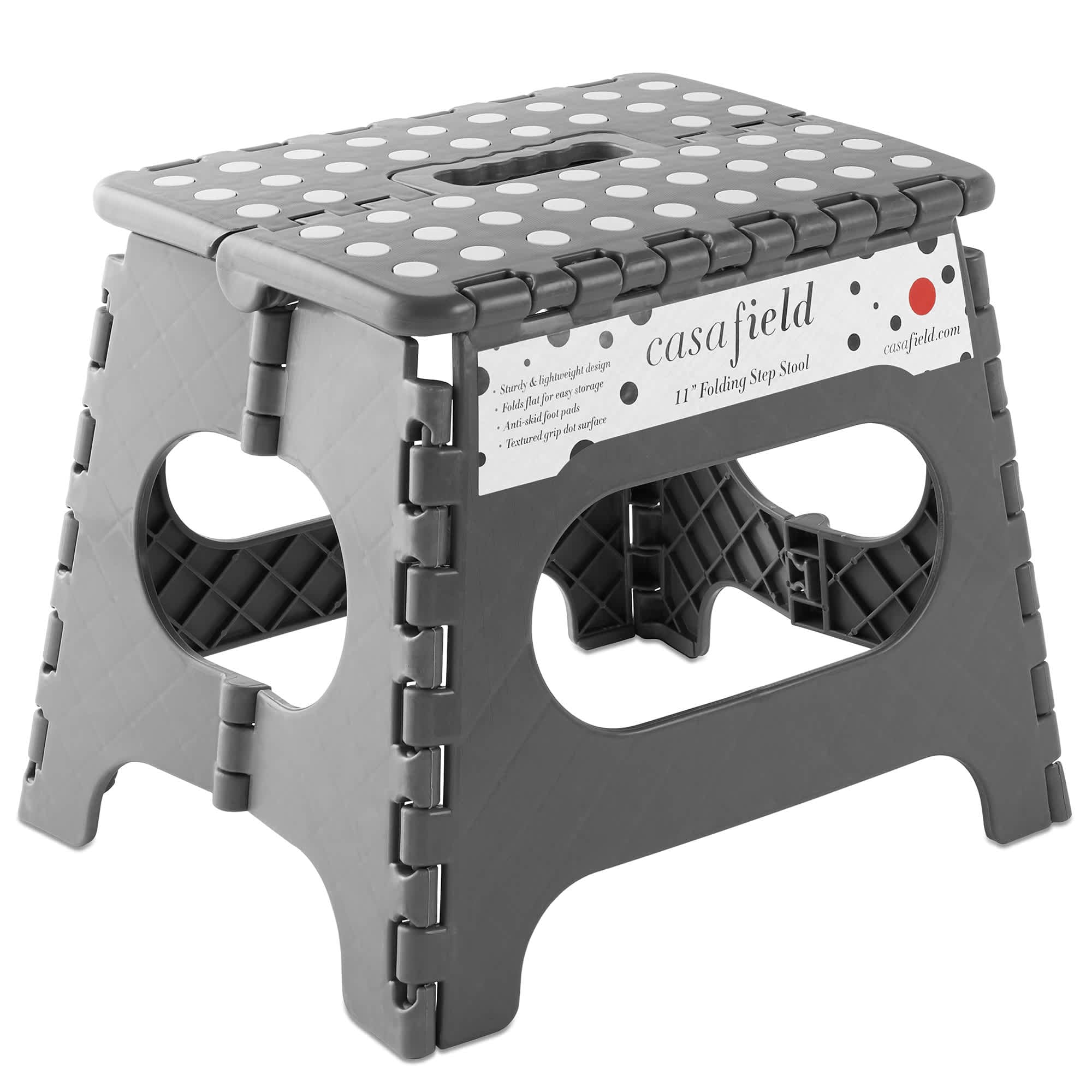 Casafield HOM-LAD-11EGR-GRY 11-in Folding Step Stool with Handle in Gray