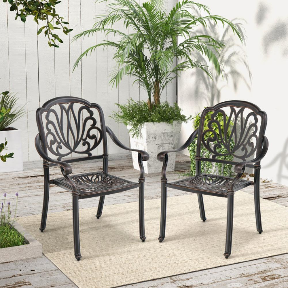 BABOOM Patio Dining Chairs Set of 2 Stackable Black Aluminum Frame Stationary Dining Chair with Mesh Seat in the Patio Chairs department at Lowes