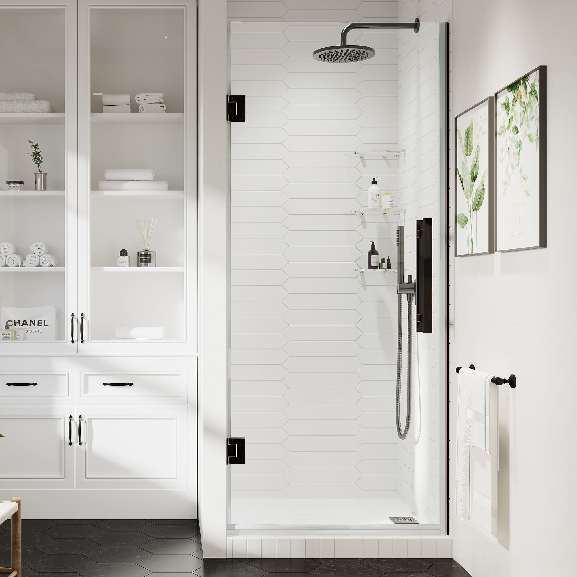 OVE Decors 828796067034 Tampa-Pro Oil-rubbed bronze 30-1/8-in to 30-11/16-in W x 72-in H Frameless Pivot Shower door 5/16-in Thick Clear Glass