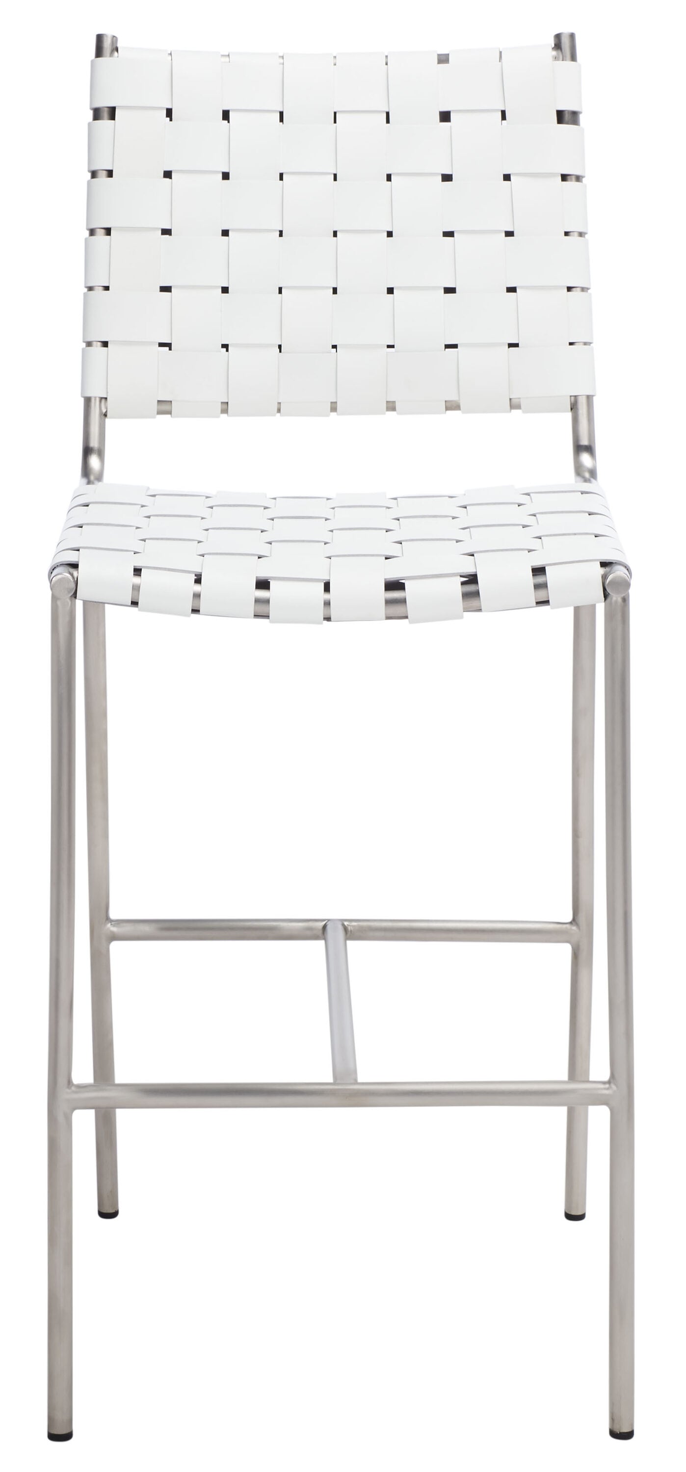 Olenna 41" White Leather and Silver Metal Saddle Counter Stool