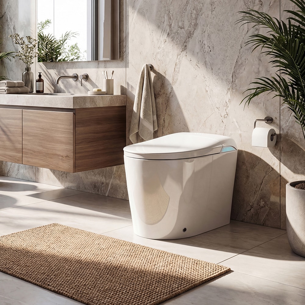 Famapy -  Modern White Automatic Smart Toilet with Elongated Bowl Integrated Bidet Wash Heated Se...