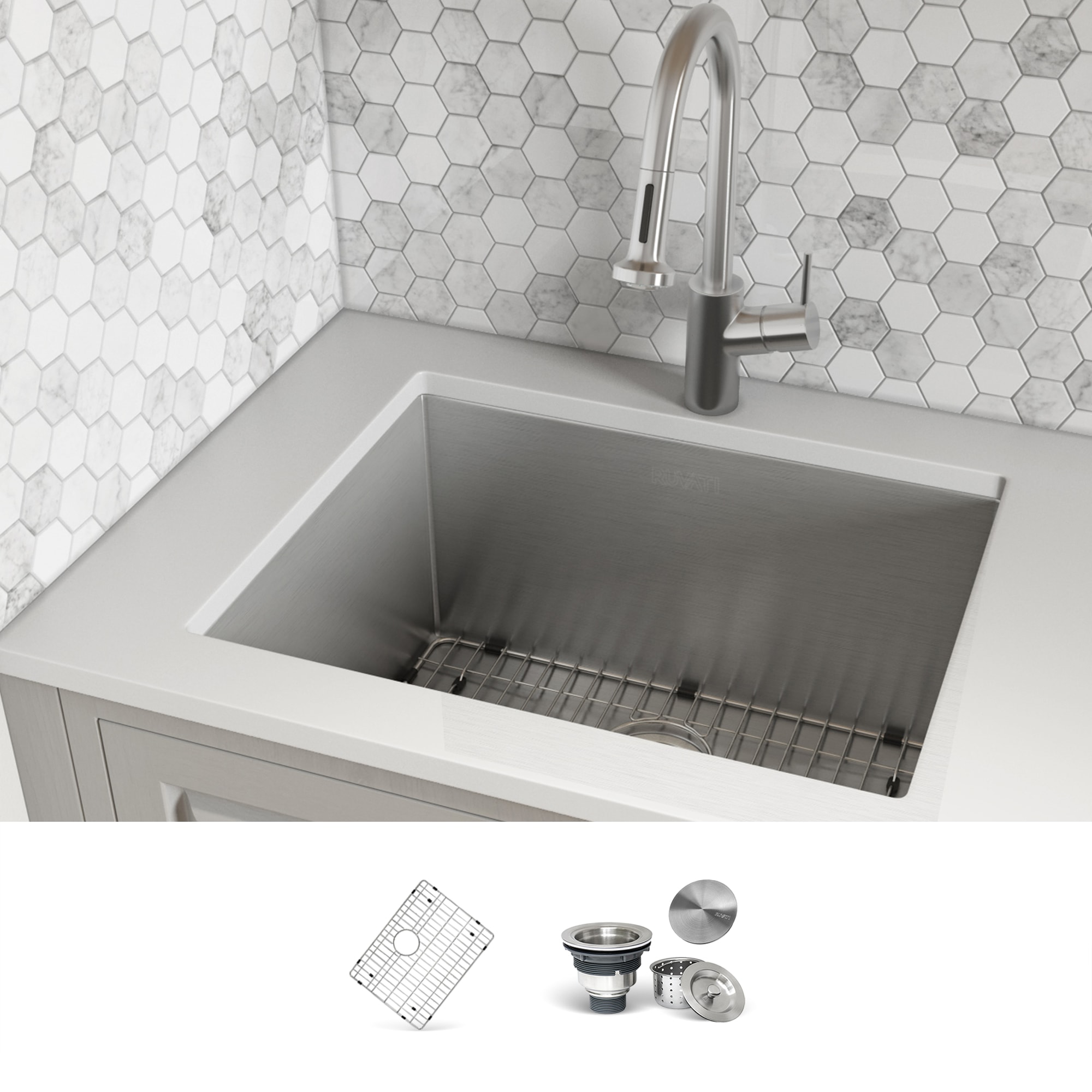 Ruvati RVU6125 23-in x 18-in 1 -Basin Stainless Steel Undermount Laundry sink with Drain
