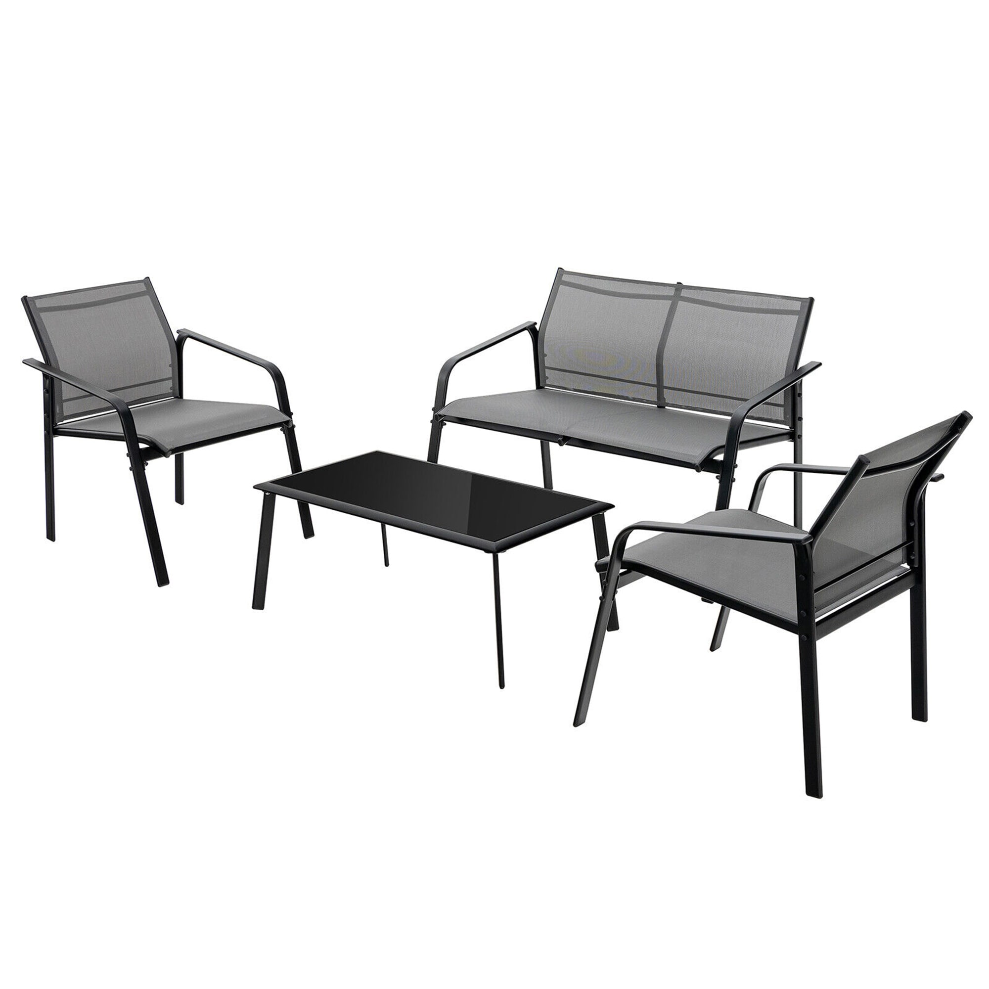 WELLFOR TDJ10474GR 4 -Piece Patio Conversation Set with Gray
