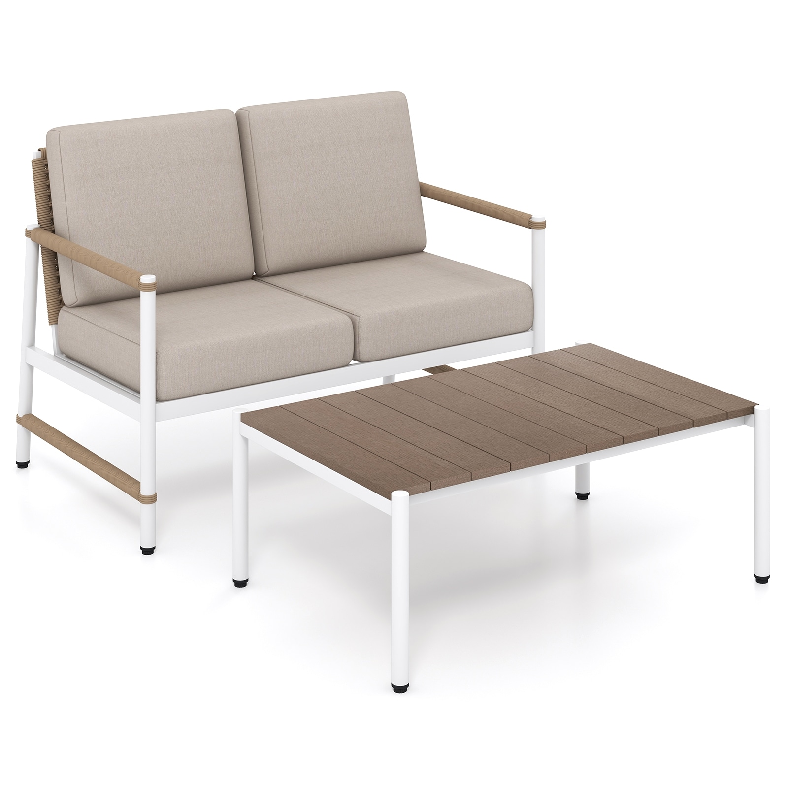 LIVIZA TDS11964GR-22 2 -Piece Rattan Patio Conversation Set with Gray Cushions