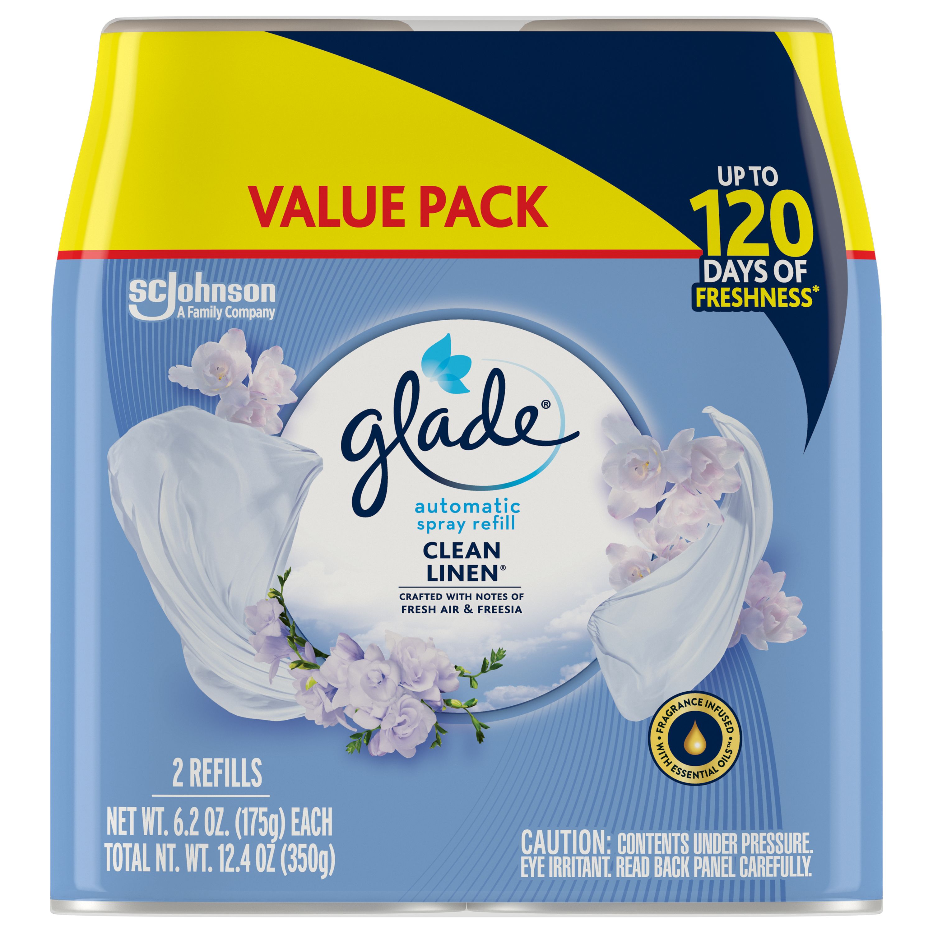 Glade Automatic Spray Refill, Clean Linen, Value Pack - 2 pack, 6.2 oz refills
