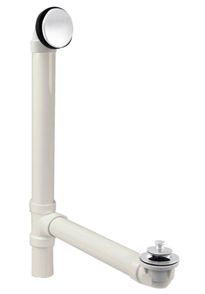 WESTBRASS 494244H-50 Illusionary Overflow 12 In. and 4 In. Sch. 40 PVC Bath Waste and Overflow with Lift and Turn Bath Drain In Powdercoated White