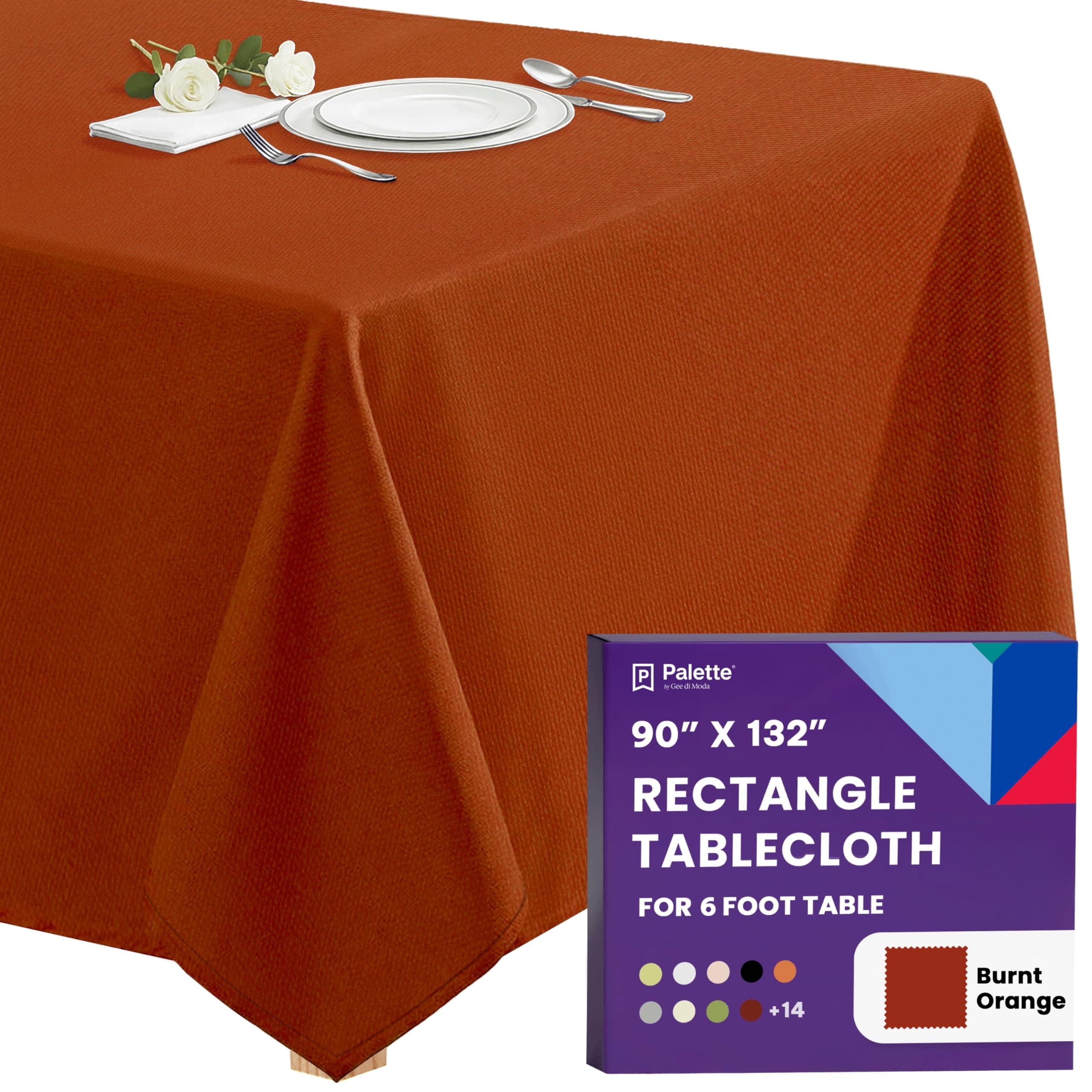 Gee Di Moda  Rectangle Tablecloth - 90 x 132 Inch Burnt Orange Rectangle Table Cloth - Heavy Duty Washable Fabric - for Buffet Table Holiday Party Dinner Wedding and Baby Shower