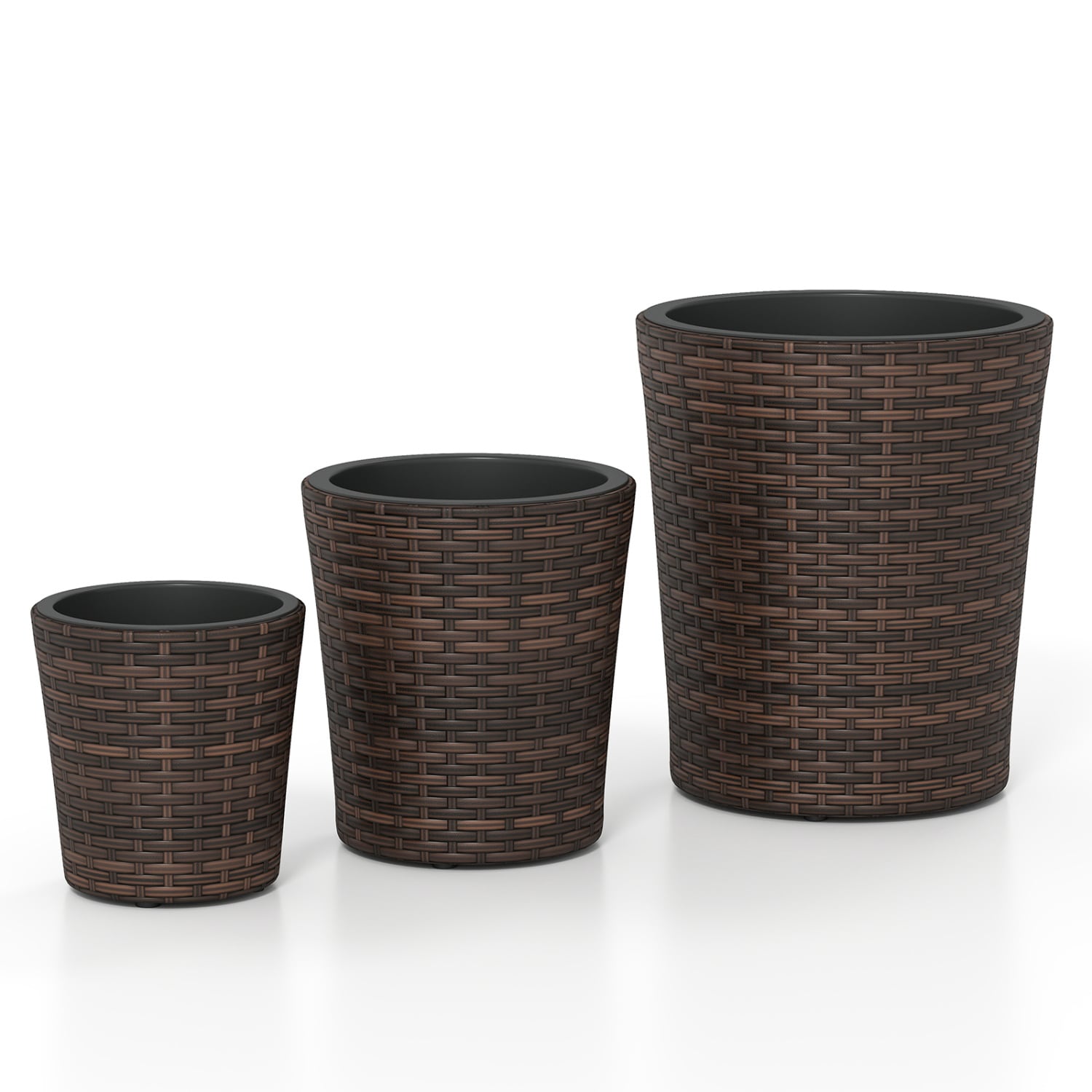 Slickblue - Set of 3 Tapered PP Metal Rattan Style Indoor Outdoor Planter Set with Drainage Holes...