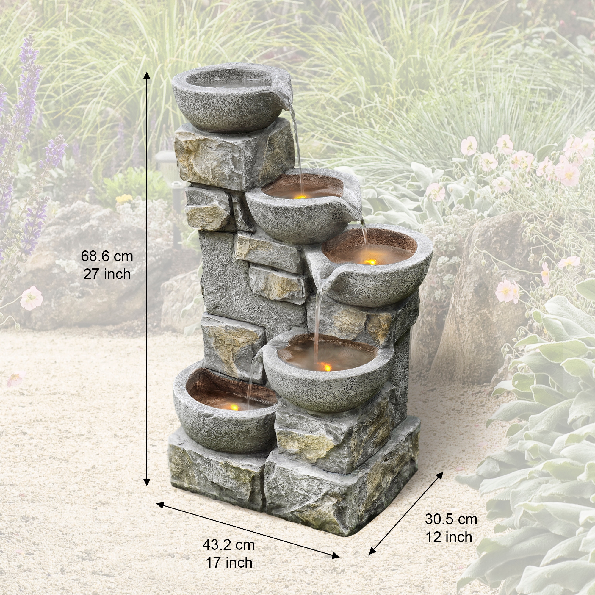 Style Selections 27-in H Resin Tiered Fountain Outdoor Fountain