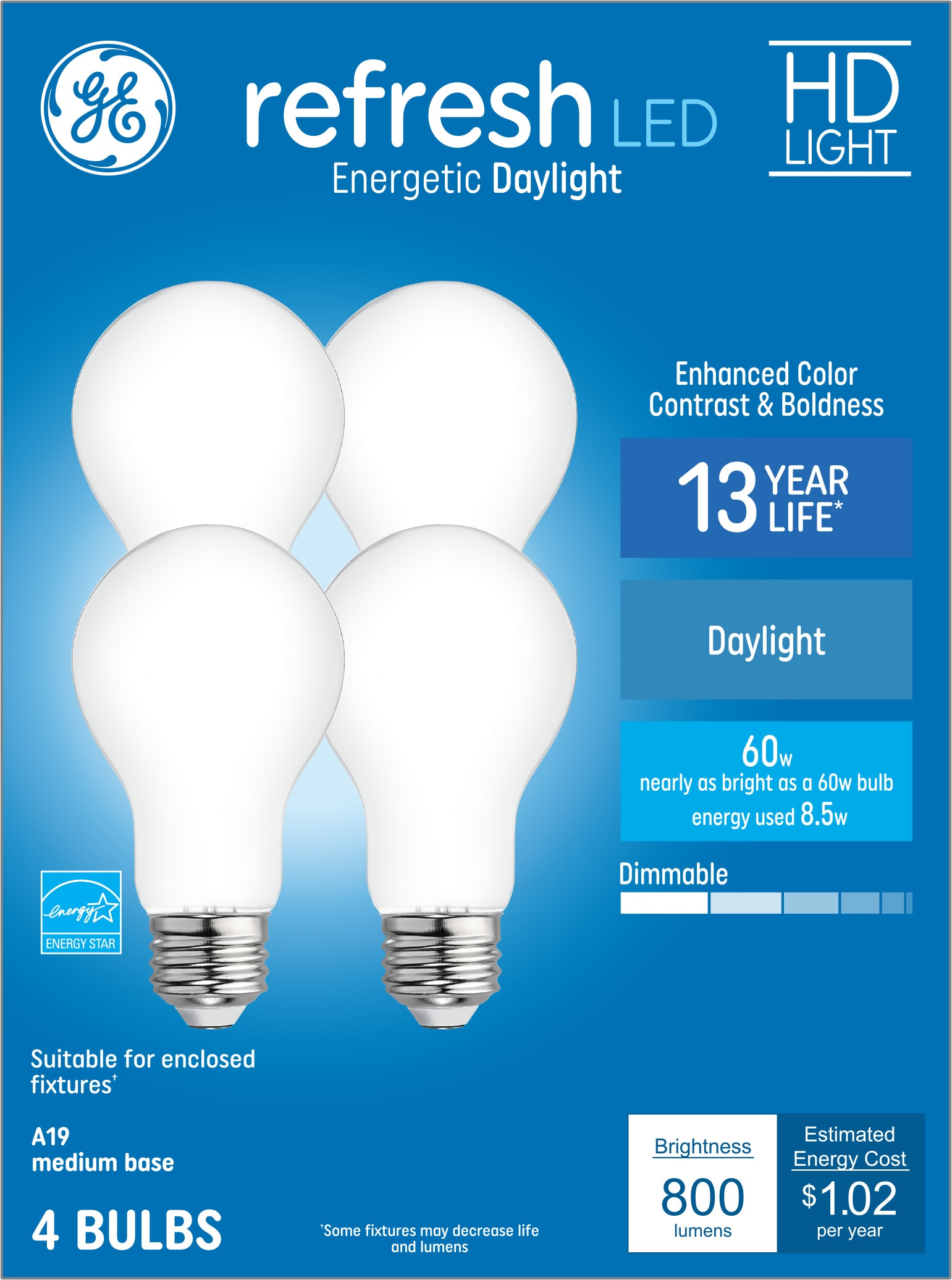 Consulaat werkzaamheid militie GE Refresh 60-Watt EQ A19 Daylight Medium Base (e-26) Dimmable LED Light  Bulb (4-Pack) in the General Purpose LED Light Bulbs department at Lowes.com