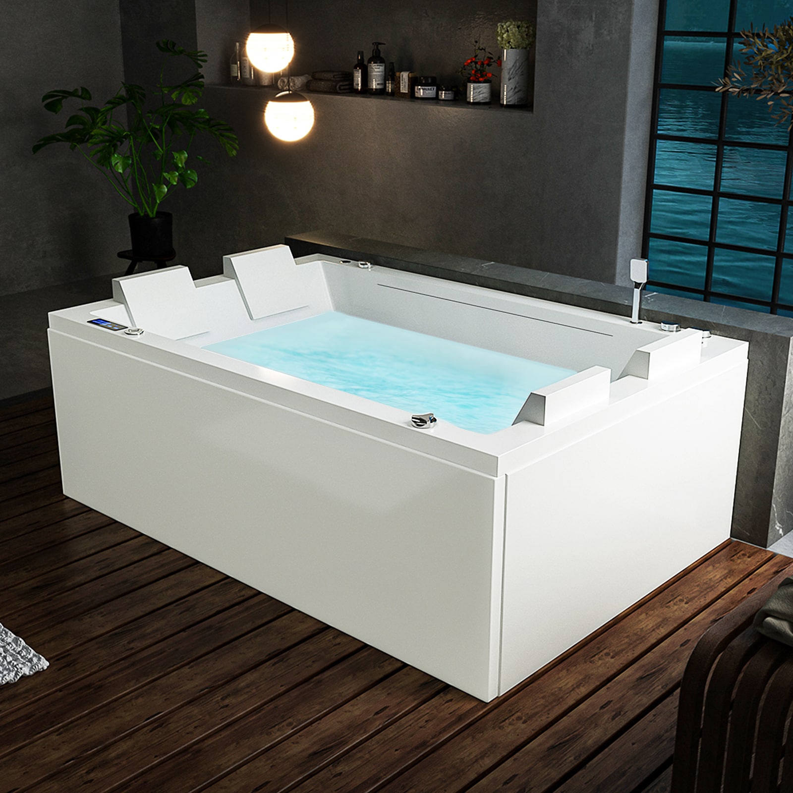 Empava EV-71JT801 Modern 47-in x 71-in White Acrylic Rectangular Alcove Whirlpool and Air Bath Combination Tub with Faucet Hand Shower with Drain ( Center Drain )