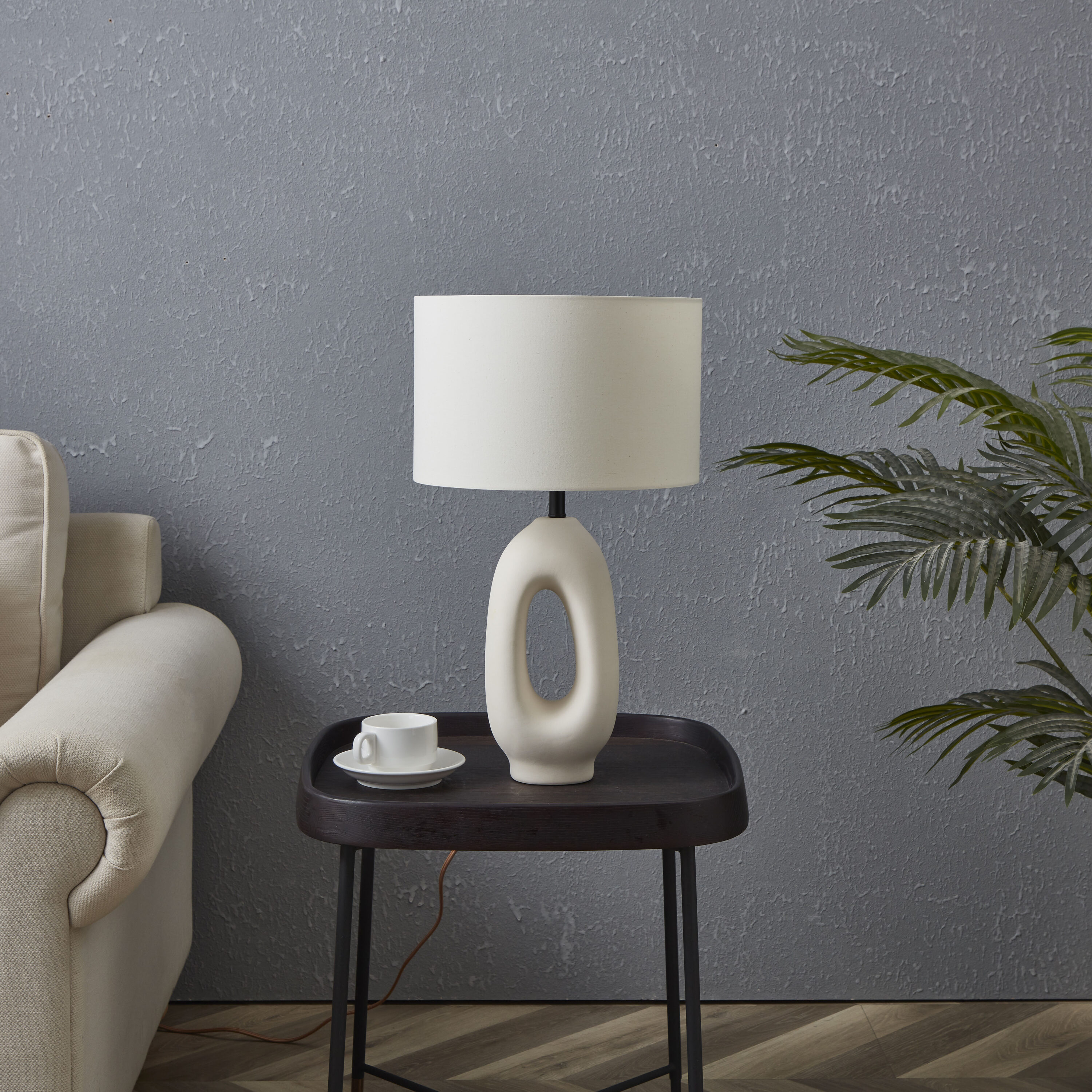 Artemis 22" White Ceramic Table Lamp with Cotton Shade