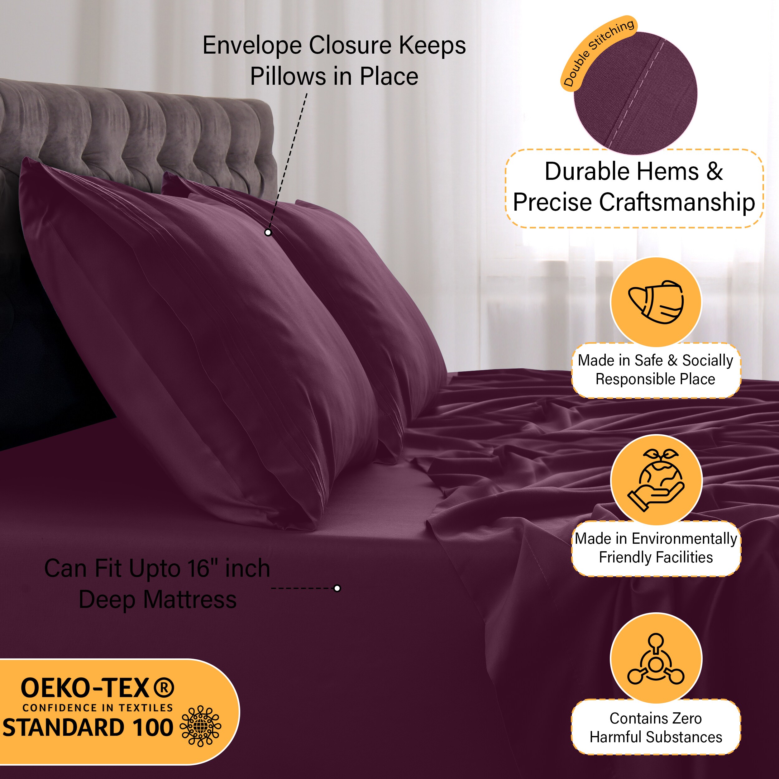 Lux Decor Collection 4PC PSHT F PLUM Sheet-Sets - View #5