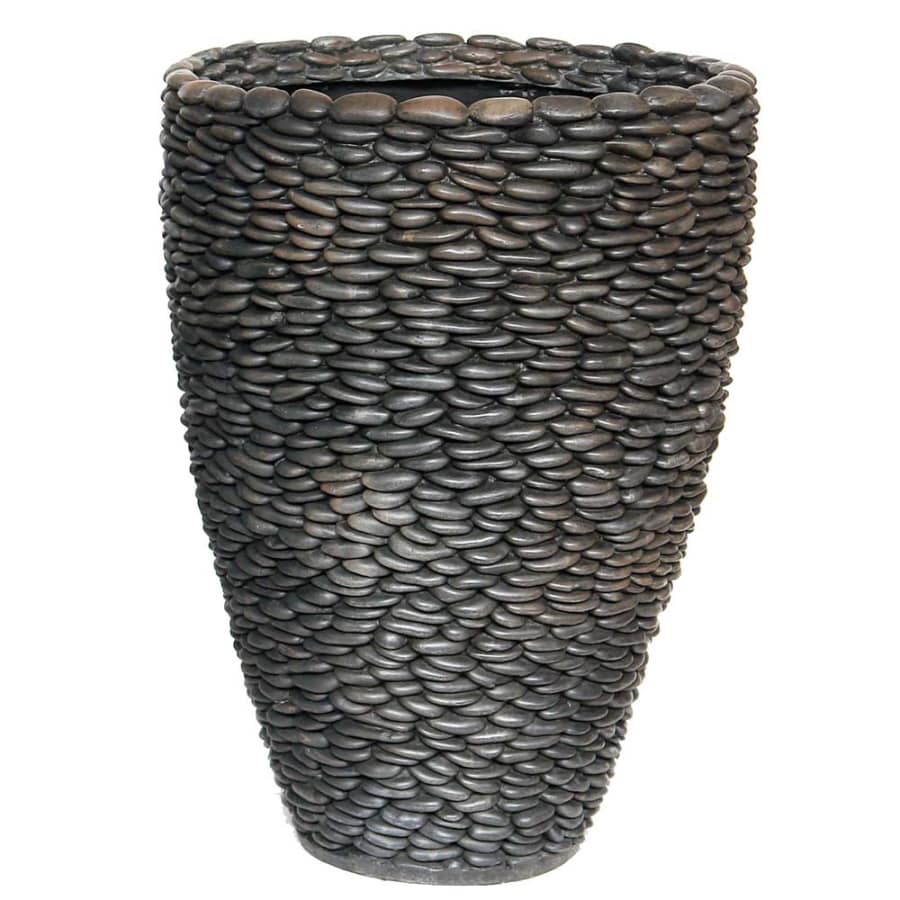 allen + roth 22-1266 Round 16.25-in W x 22-in H Gray Resin Planter