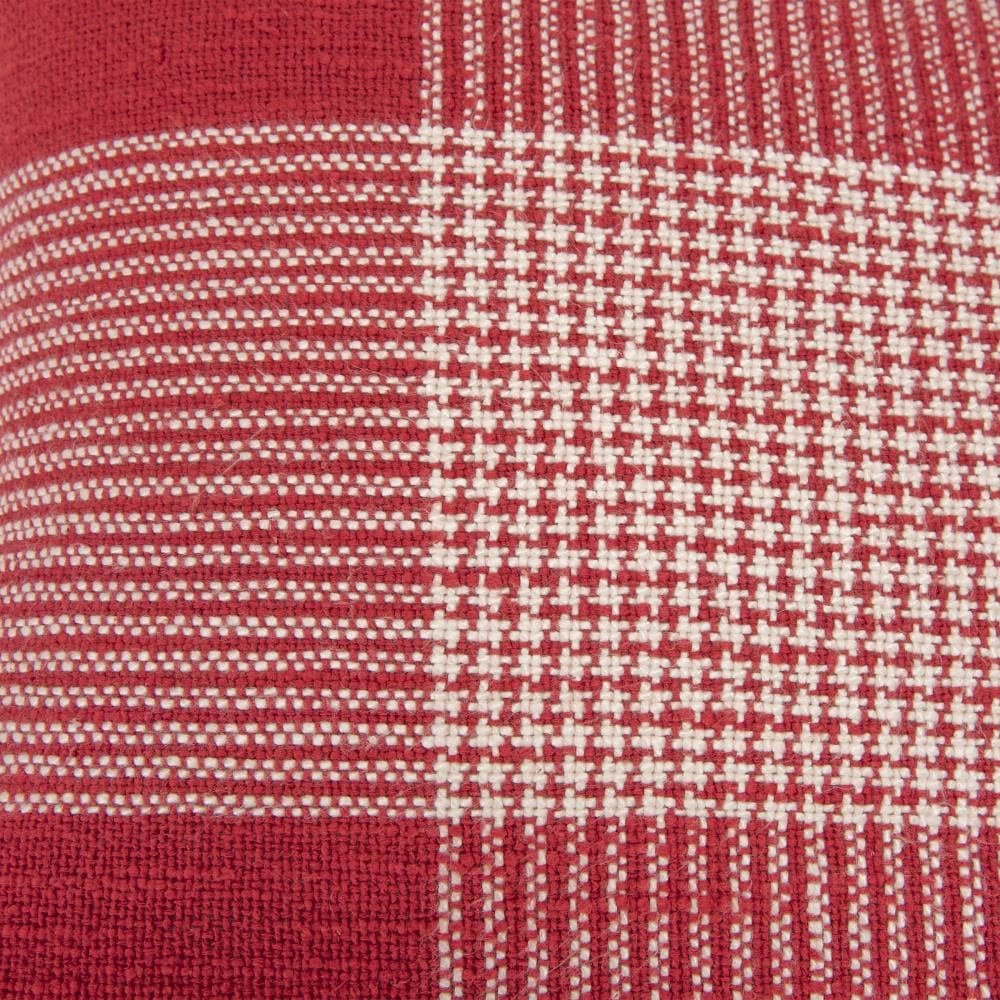20" Red and White Woven Plaid Square Throw Pillow
