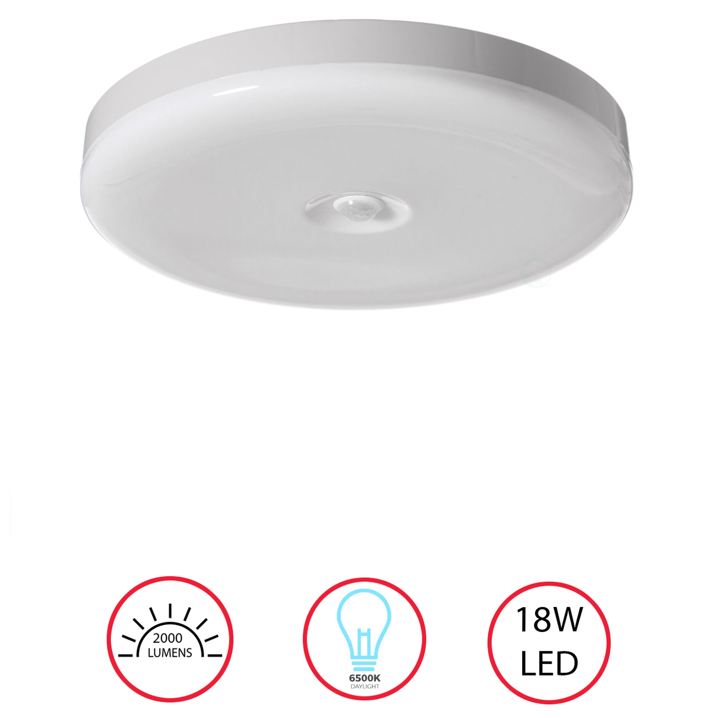 Quickway Imports QI004408 1 -Light 12-in White Integrated LED Flush Mount Light with Motion Sensor ENERGY STAR Certified