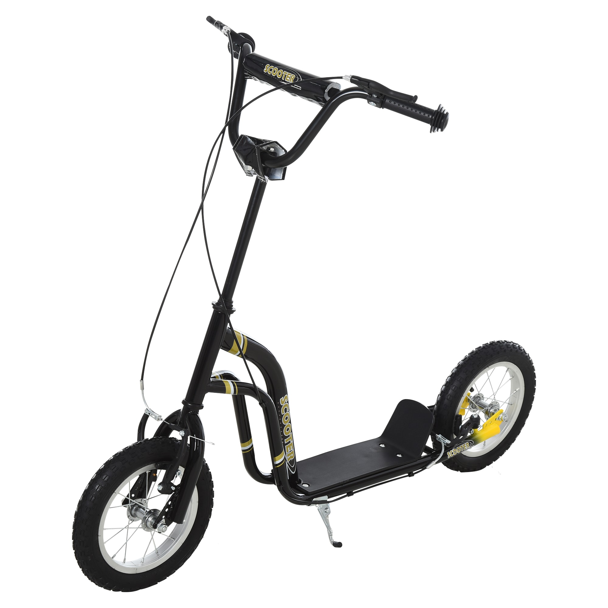 Flynama L-P217067 Youth Scooter with Front and Rear Caliper Dual Brakes and 12-in Inflatable Wheel- Black