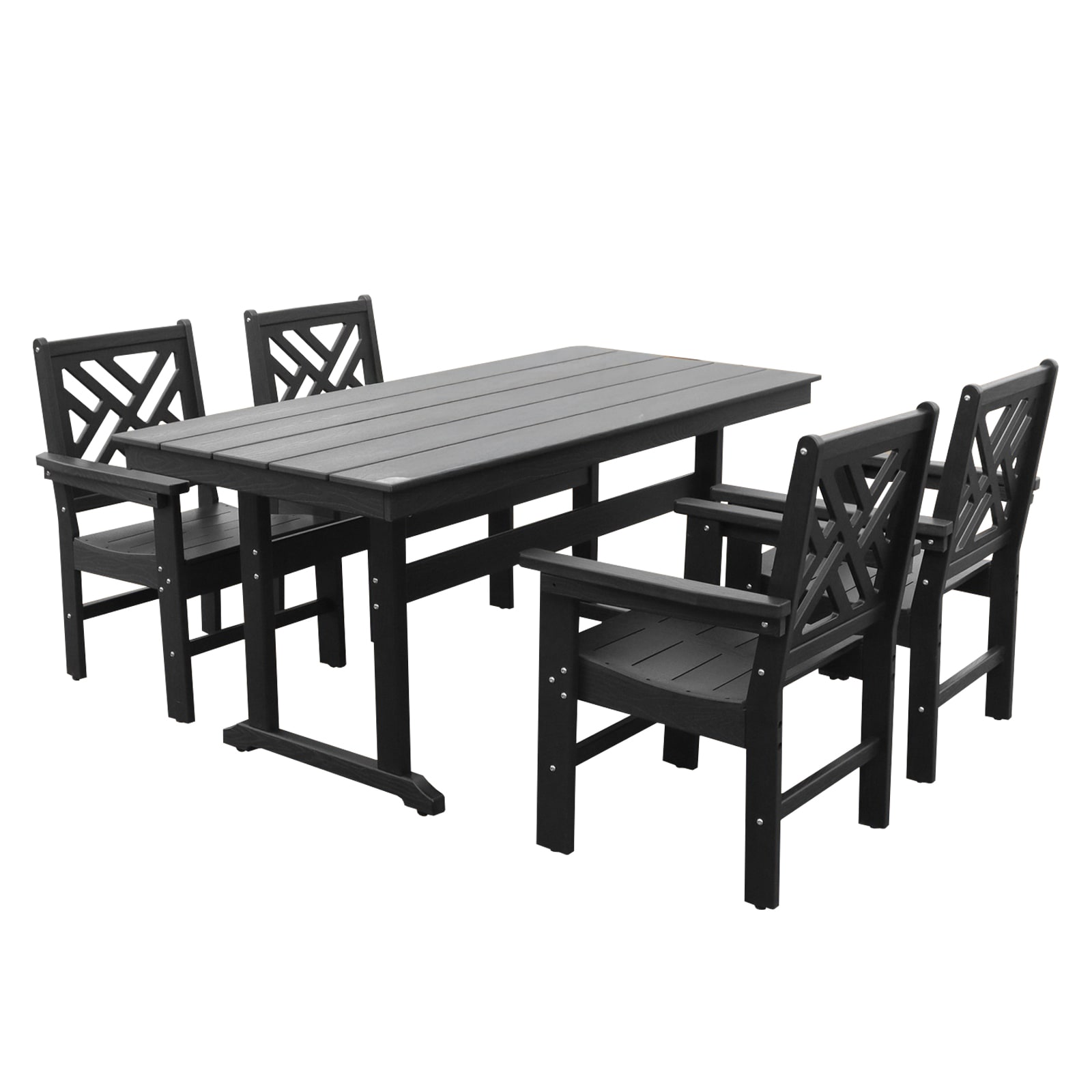 Maocao Hoom SHS00004 5 -Piece Black Patio Dining Set Plastic Rectangle Table with 4 Stationary Chairs and Umbrella Included