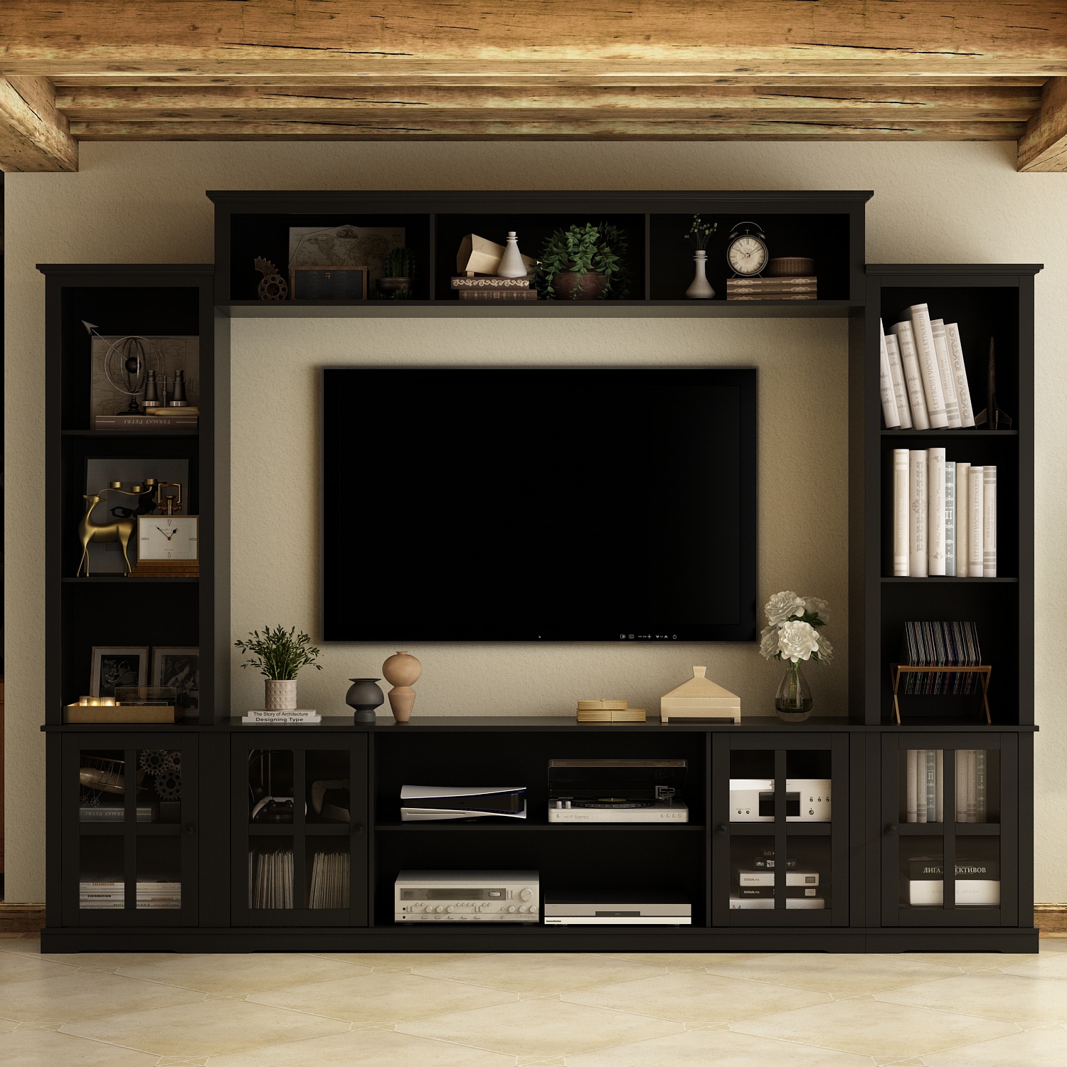 FUFU&GAGA KF020341-03+04 Modern/Contemporary Black TV cabinet Integrated TV Mount ( Accommodates TVs up to 65-in )