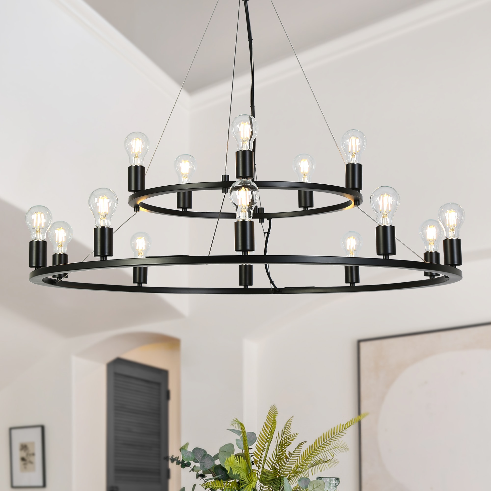 LNC LQZYNJF5405B9C Bohonicist 15 -Light Matte Black Traditional Bare bulb For Use in Bedrooms, Dining Rooms, Foyers, Kitchens, Living Rooms Chandelier