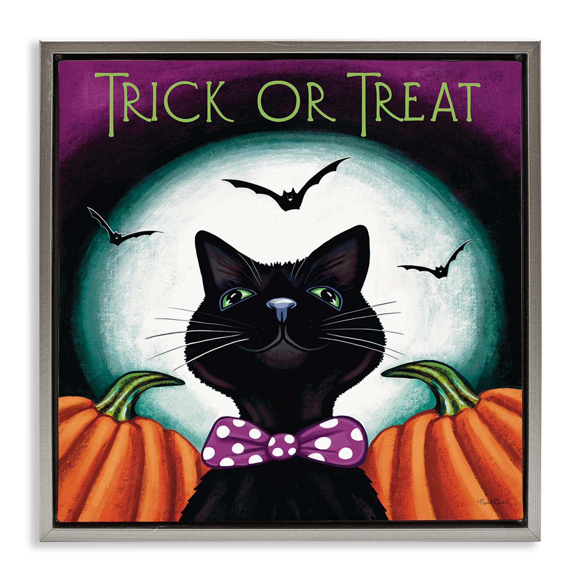 Stupell Industries BS-650-FFL-17X17 Trick Or Treat Cat Gray Framed Floater Canvas Wall Art By Elizabeth Tyndall 18 x 18
