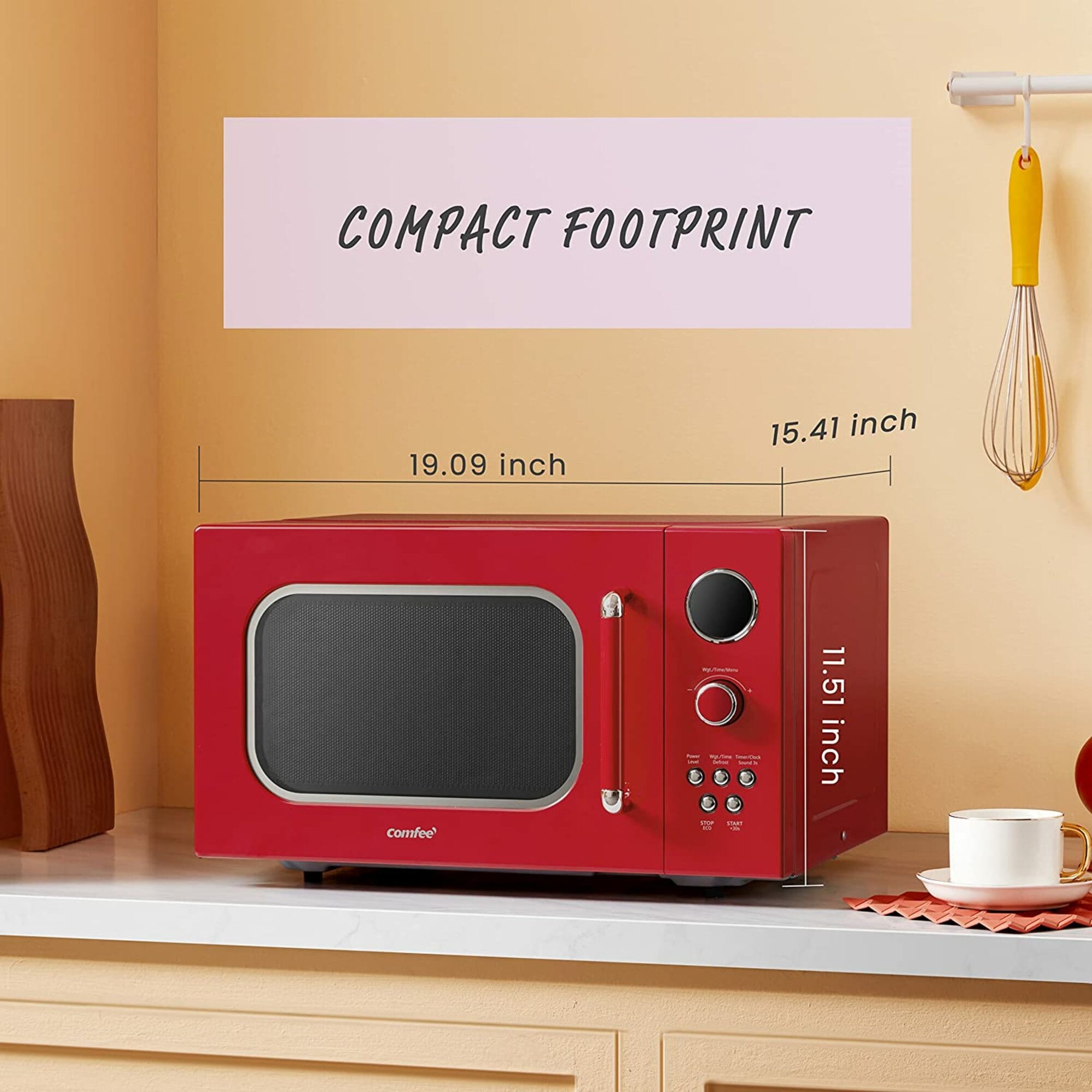 COMFEE' Retro Small Microwave Oven With Compact Size, 9 Preset Menus,  Position-Memory Turntable, Mute Function, Countertop Microwave For Small  Spaces