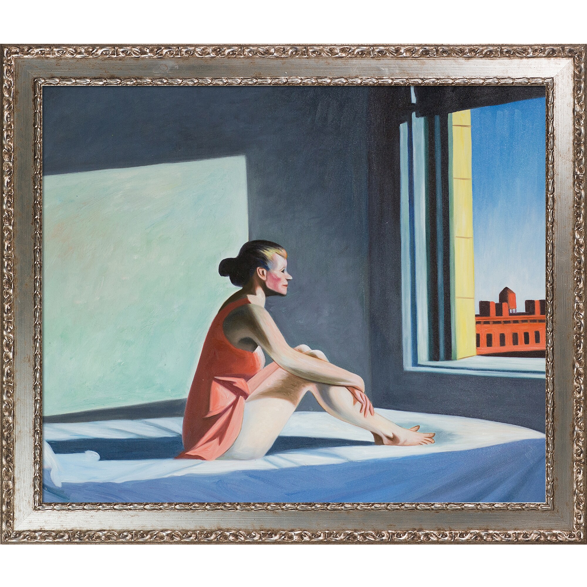 La Pastiche 688576619019 Morning Sun, 1952 Edward Hopper Silver Wood Framed 24-Inches H x 28-Inches W People Canvas Hand-Painted Painting
