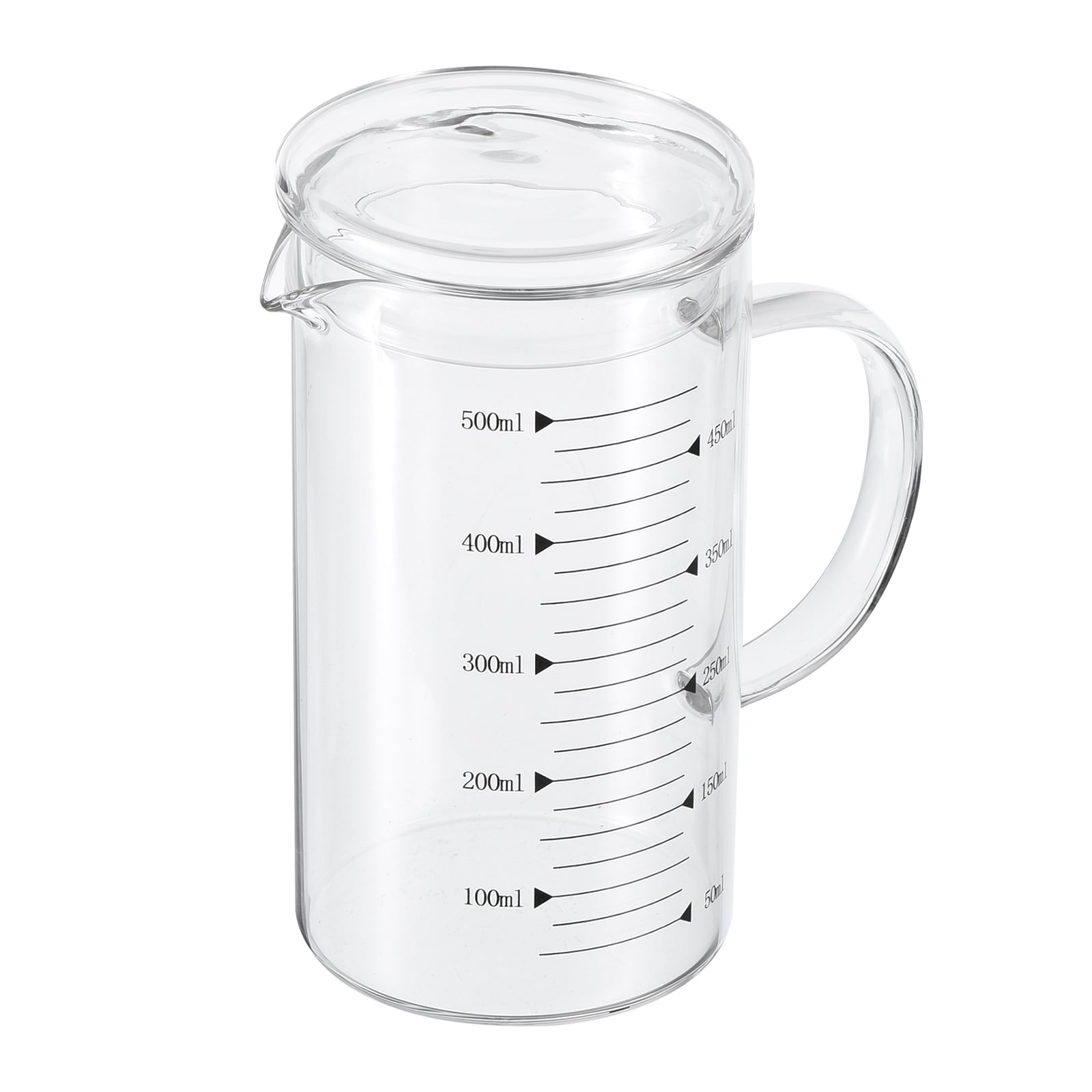 PATIKIL 500ml Glass Measuring Cup 3.3 Borosilicate Glass Graduated Black Printed Scale Liquid Measure Cups Beaker with Glass Lid and V-Shaped Spout for Kitchen
