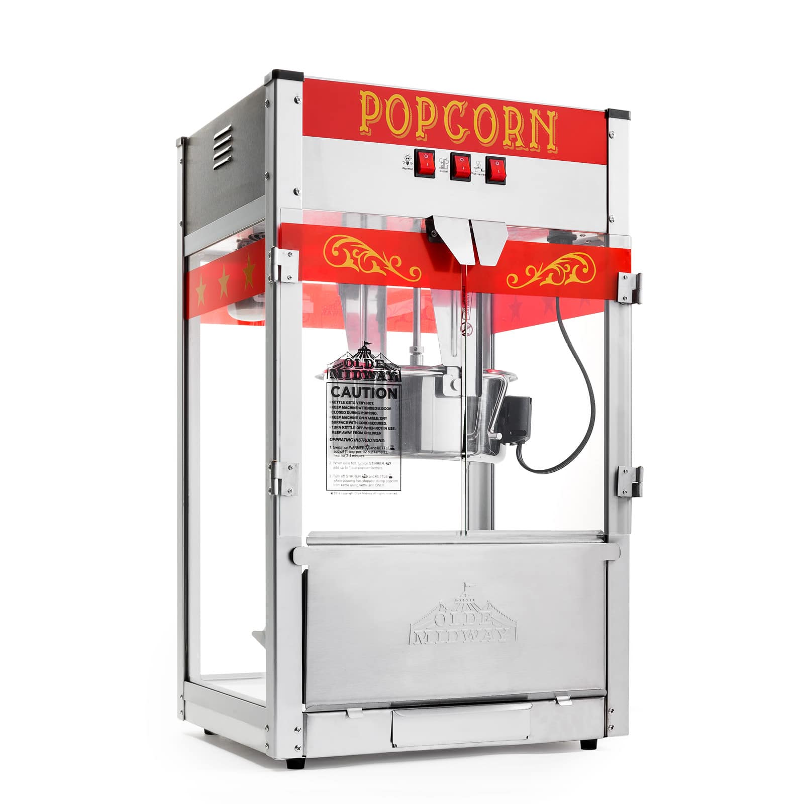 Olde Midway Commercial Popcorn Machine Maker Popper - Red - Large 12-oz Kettle #CON-POP-P1200