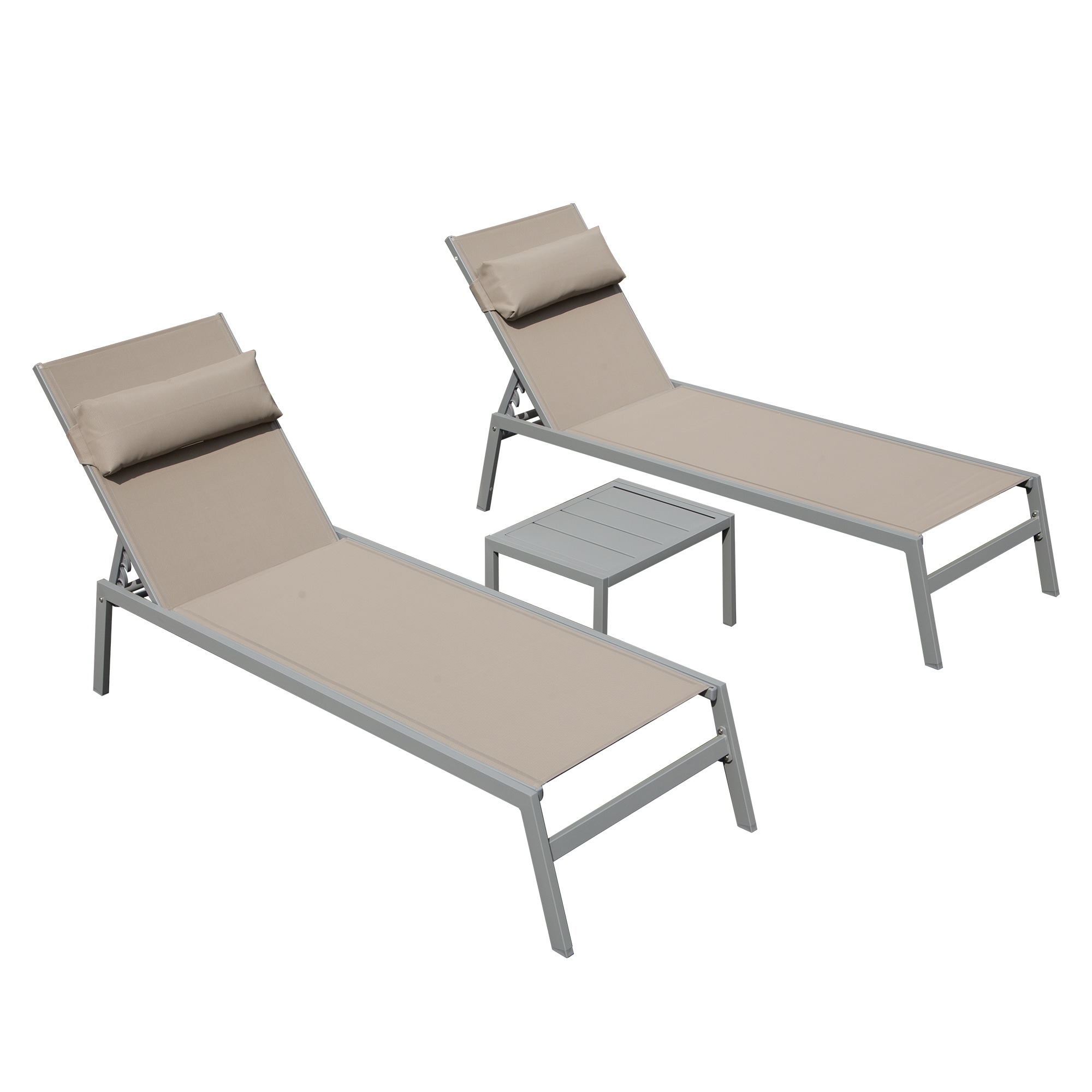 ToolCat PG2-133-PT Set of 2 Stackable Sliver Aluminum Frame Stationary Chaise Lounge Chair with Brown Mesh Seat