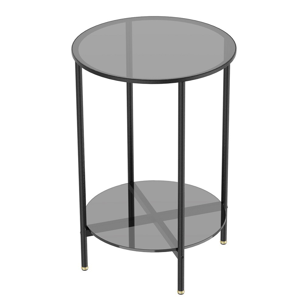 LUVODI JJ-XZ328 15.7-Inches W x 22.6-Inches H Gray Glass Round Modern End Table with Storage Assembly Required