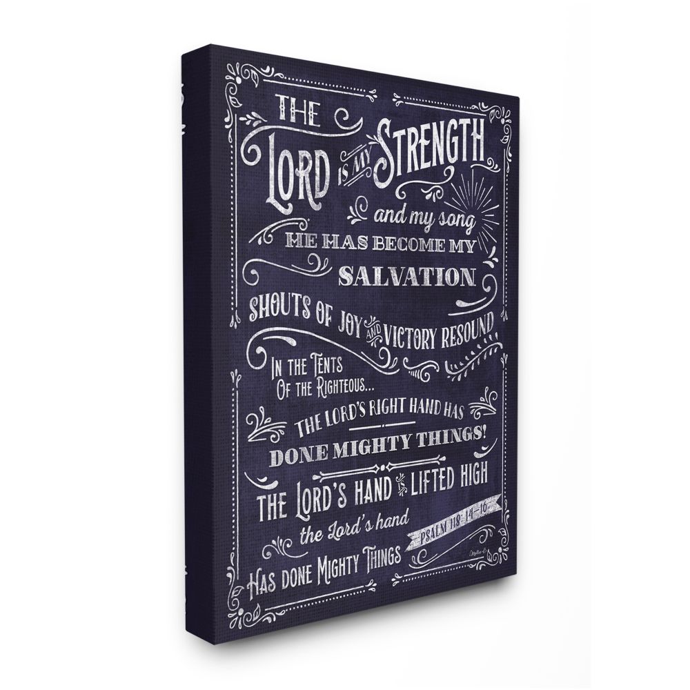 Stupell Industries AB-778-CN-16X20 Lord is My Strength Faith Based Psalm Text Blue White Mollie B Gallery Wrapped Canvas 20-in H x 16-in W Inspirational Canvas Print