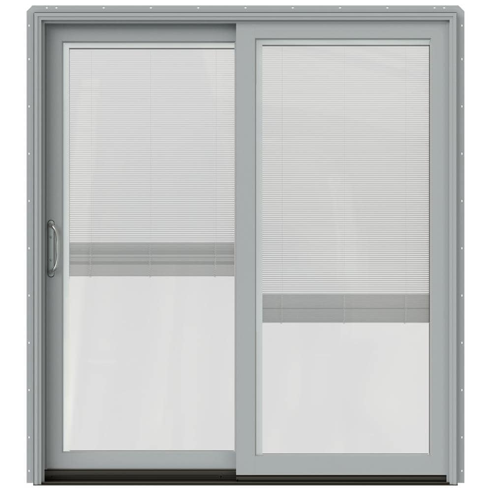 JELD-WEN LOWOLJW220100326 72-in x 80-in Low-e Blinds Between The Glass Silver Clad-wood Sliding Left-Hand Sliding Double Patio Door Screen Included