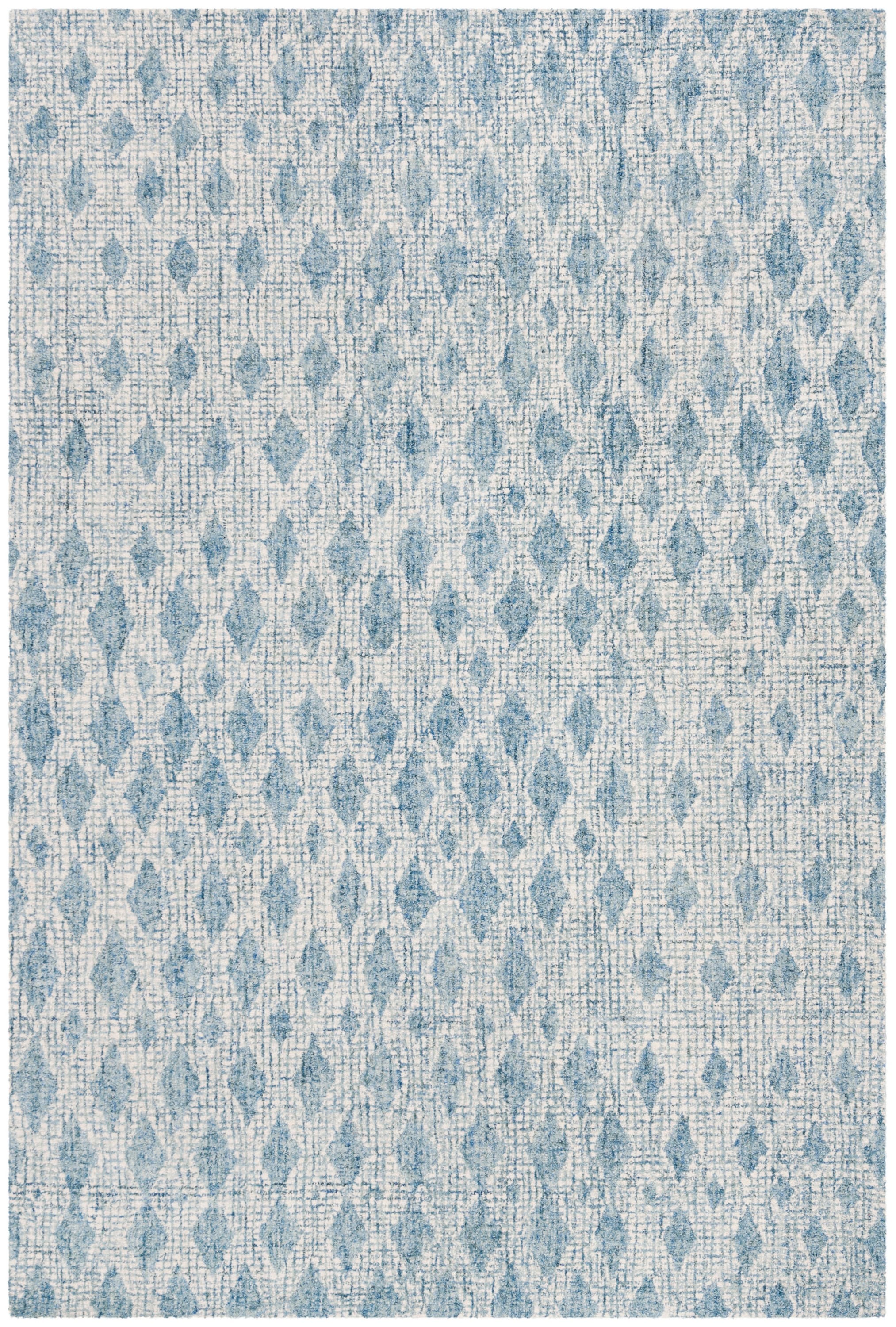 Handmade Abstract Blue Wool Rectangular Rug, 9' x 12'