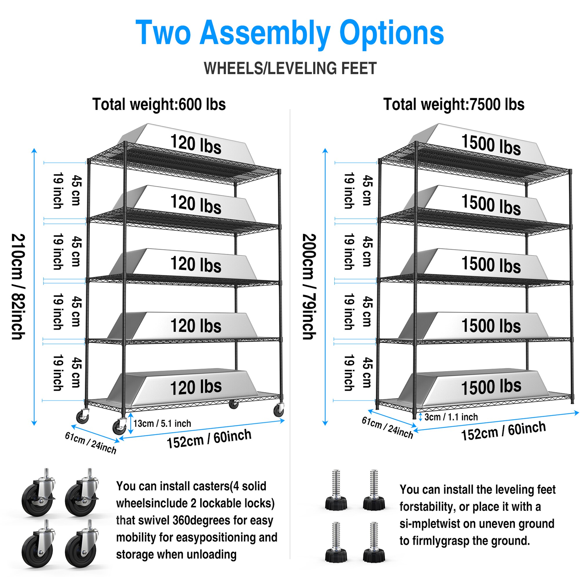 Gaierptone Metal Heavy Duty 5-Tier Utility Shelving Unit (60-in W x 24 ...