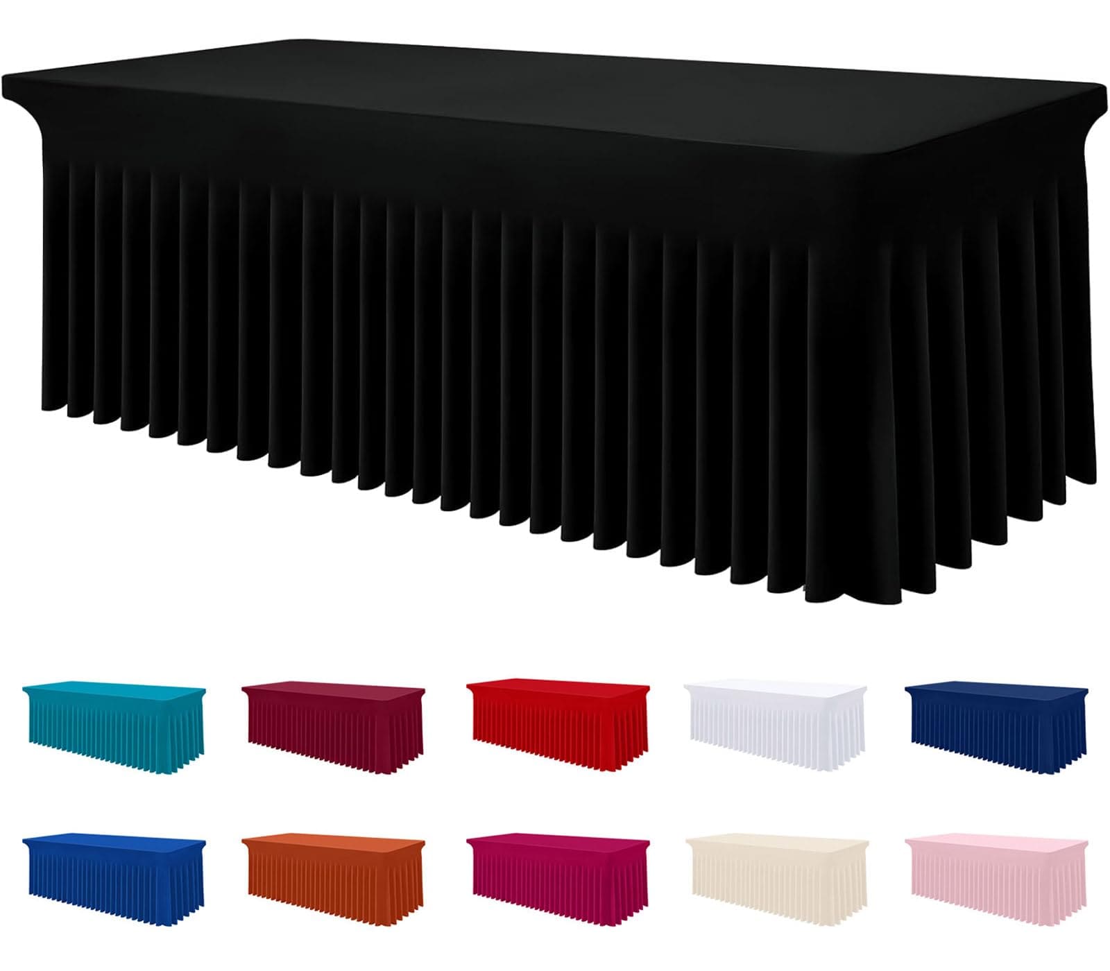 Phewnyzo  Black Spandex Tablecloth Elastic Fitted Stretch Table Cover for 6FT Rectangle Table Waterproof Washable One Piece Floor Length Skirt