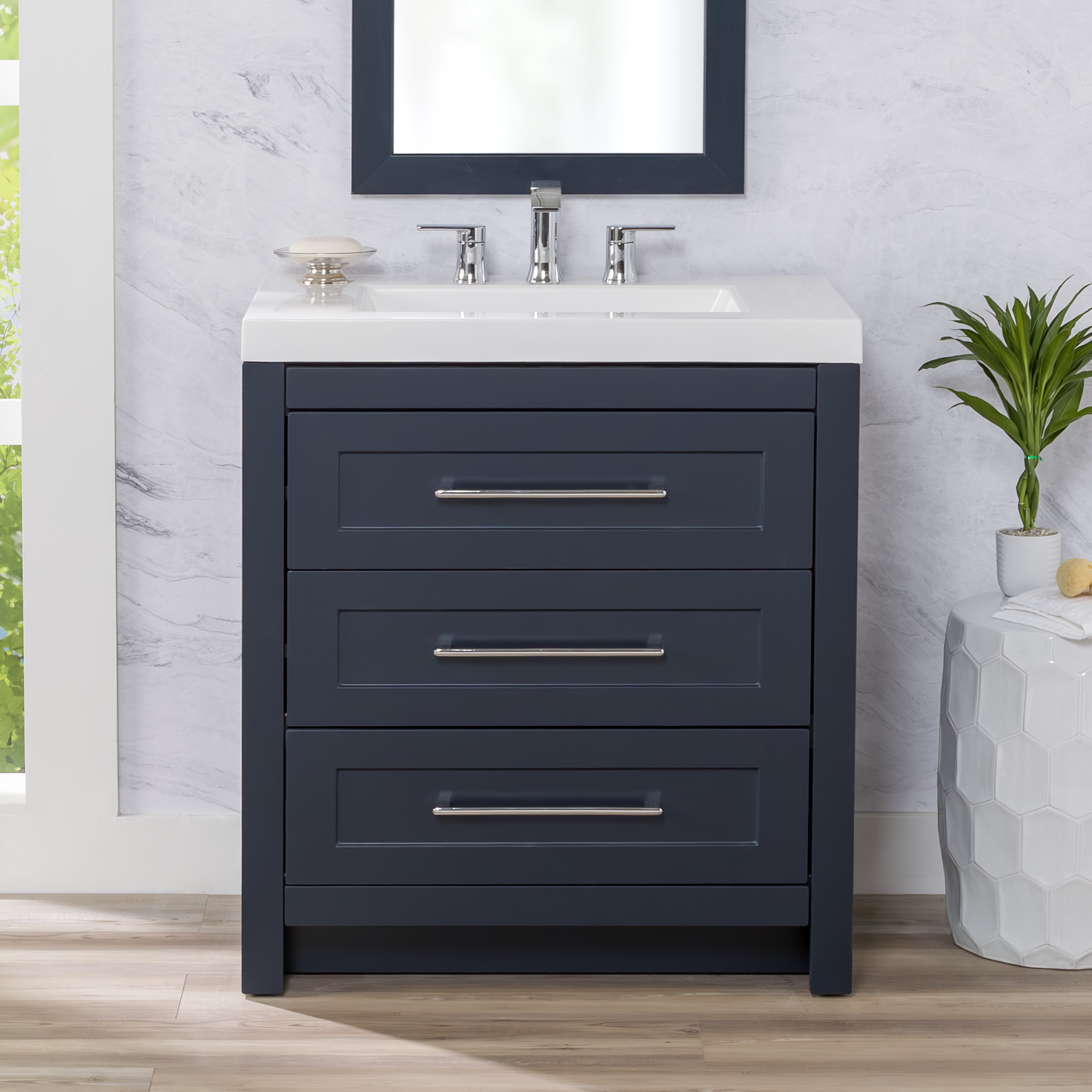 Diamond NOW C30W40214 Suttner 30-in Deep Blue Single Sink Bathroom Vanity with White Cultured Marble Top
