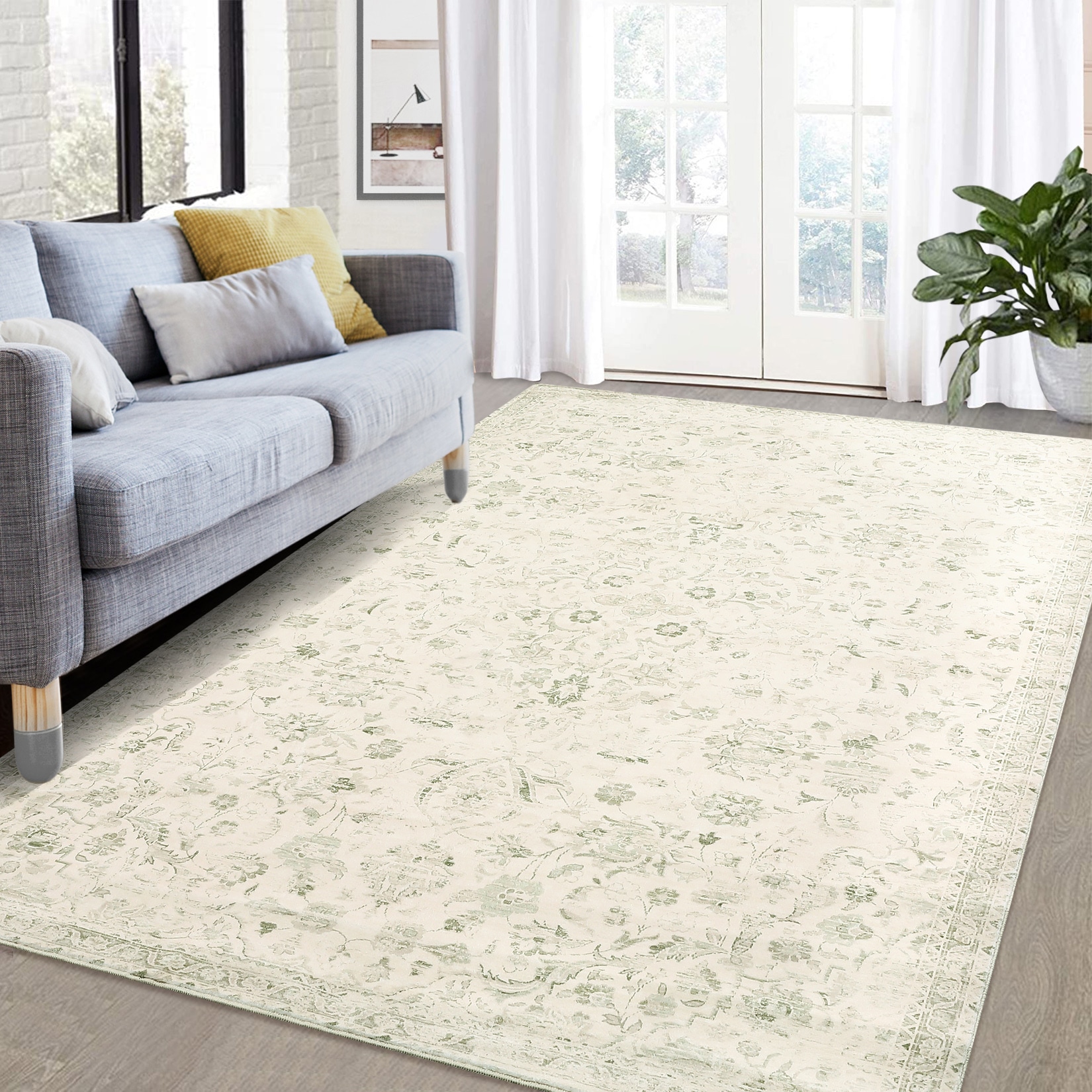 Garvee YXY-LO-PHO-0ZKXELIM 10 x 13 (ft) Loomed Polyester Green Rectangular Indoor Floral/Botanical Vintage Machine washable Area rug