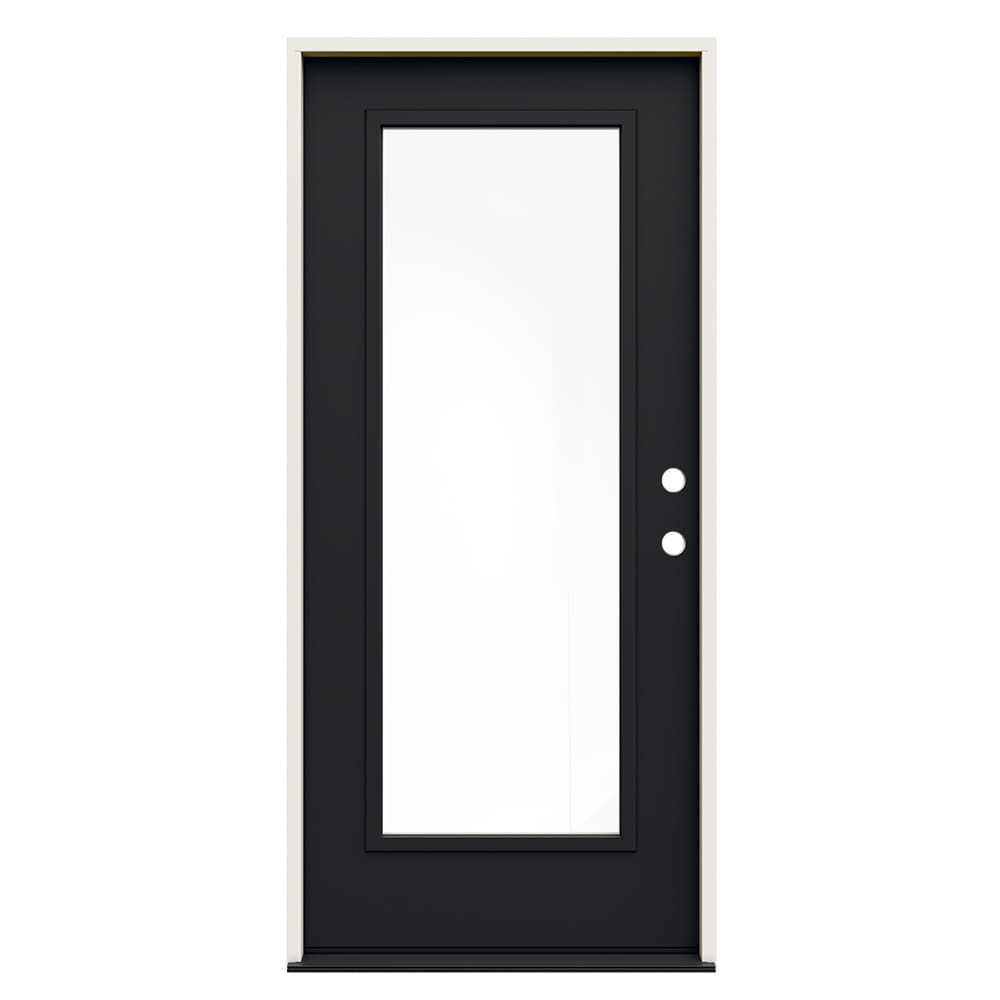 JELD-WEN JWPRO230600844 36-in x 80-in x 4-9/16-in Steel Full lite Left-hand inswing Black Painted Prehung Front Door Insulating core