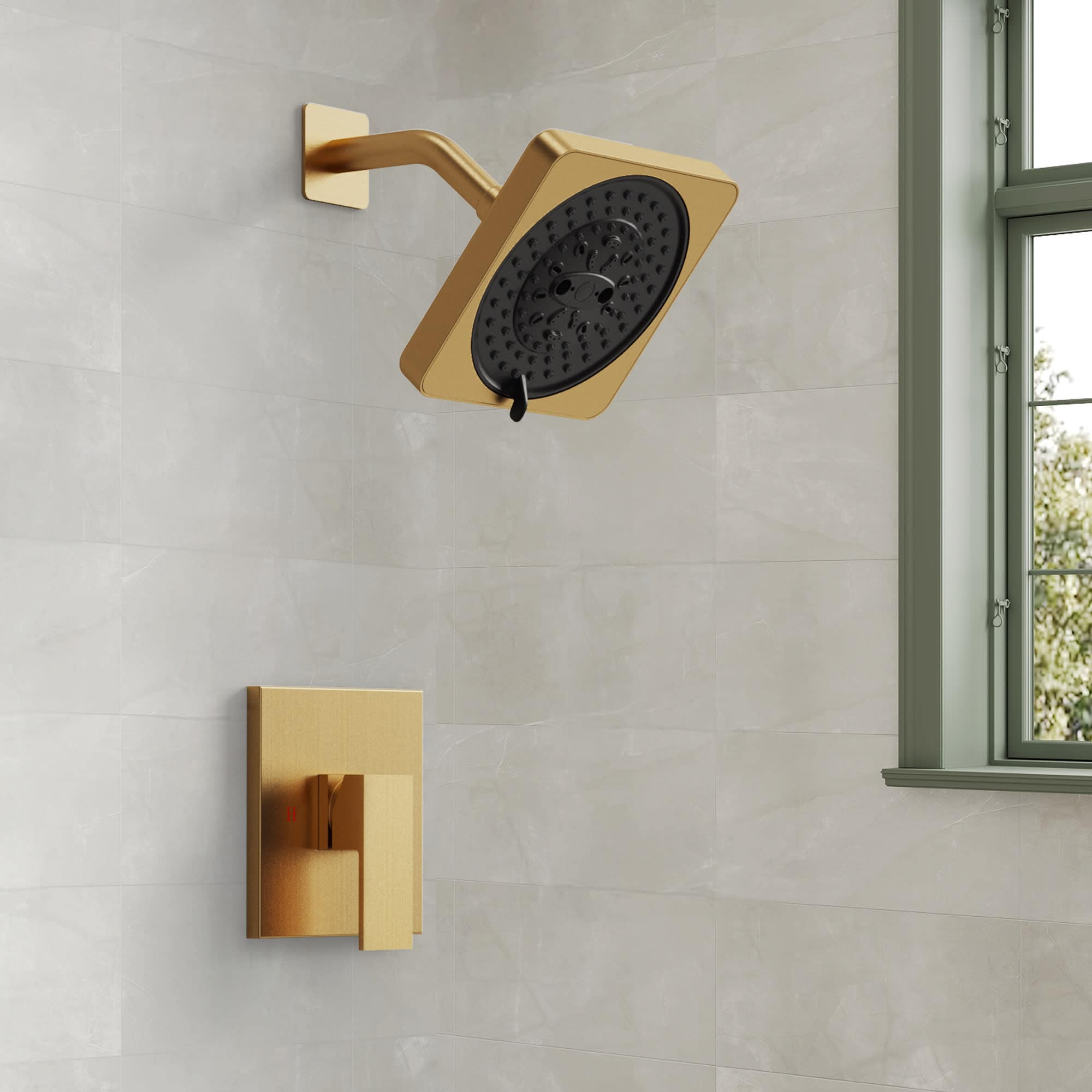 EVERSTEIN SFS-1130-GD Single-Function Shower Faucet Set with 7-Spray Shower Head and Trim Kit with Valve in Brushed Gold