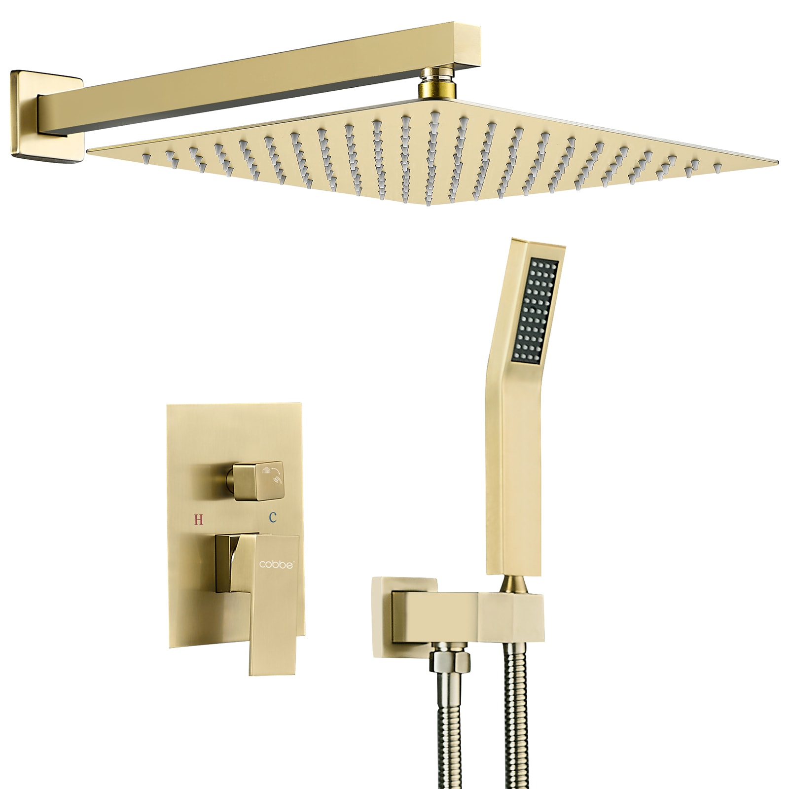 Cobbe LS1-KSA024 Brushed Gold 10-Inches Built-In Shower Faucet System with 2-way Diverter ( Pressure-balanced Valve Included )