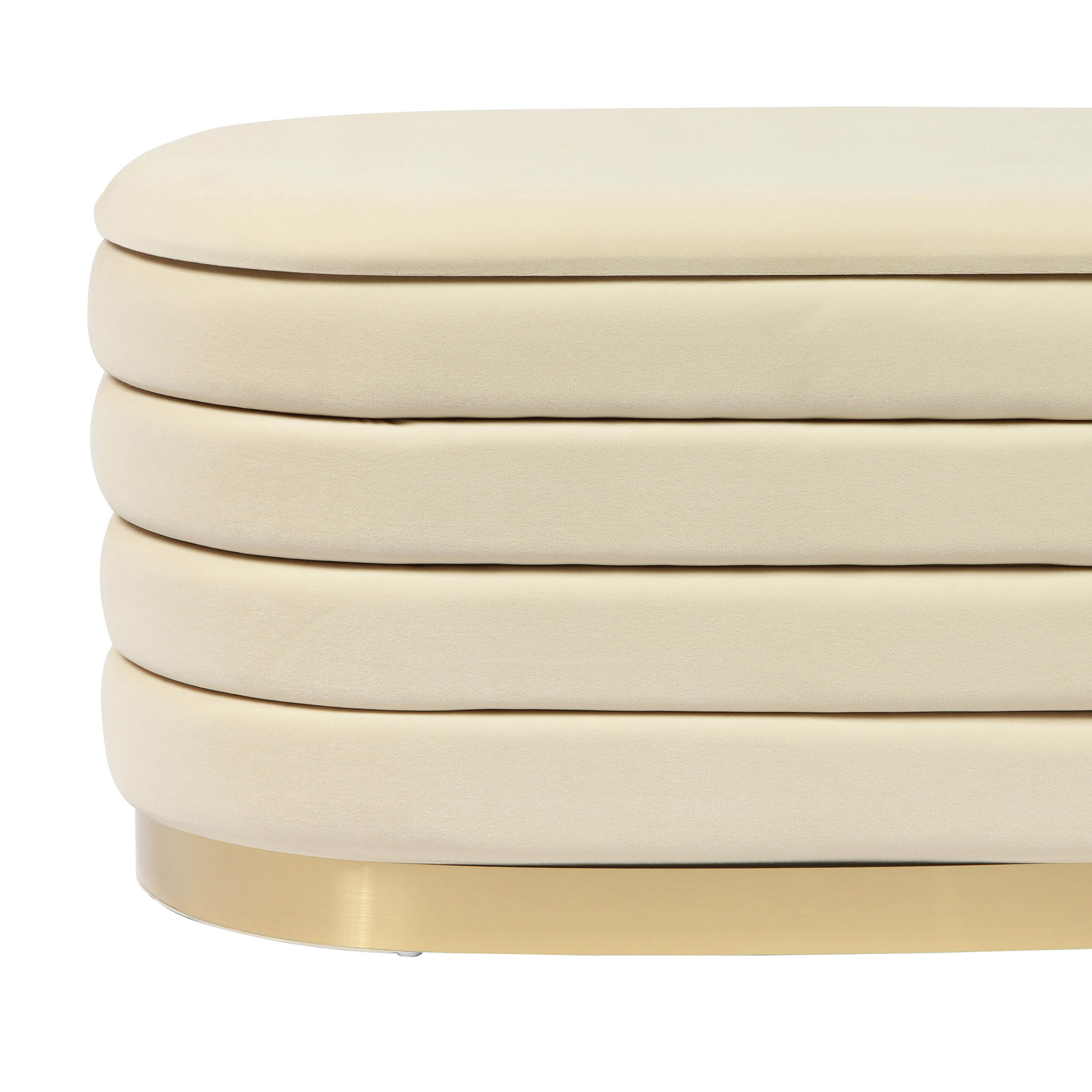 Cream Velvet Storage Bench with Gold Base