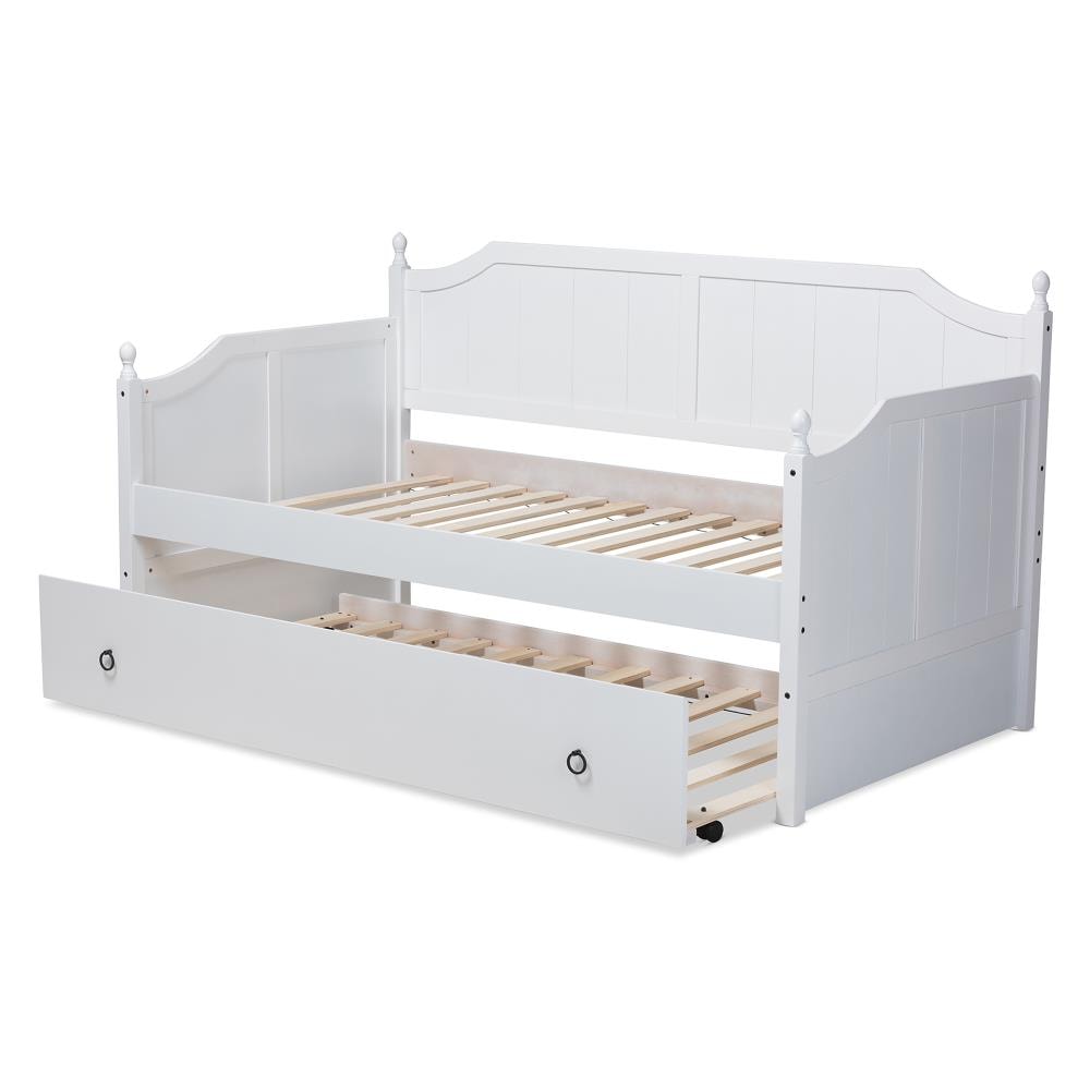 Baxton Studio Millie White Twin Daybed with Pull-Out Trundle Bed in the ...