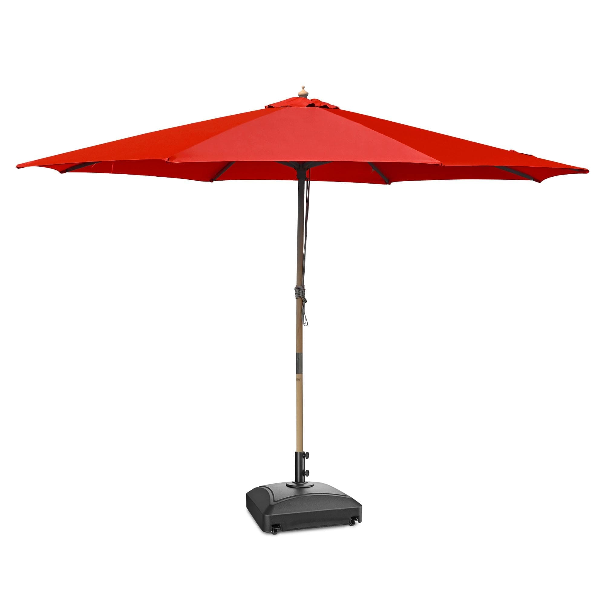 Yescom 07UMBUSF003-13-02-LO 13FT Large Outdoor Patio Umbrella with 4 Wheels Umbrella Base UV30+ German Beech Wood for Poolside Deck Red