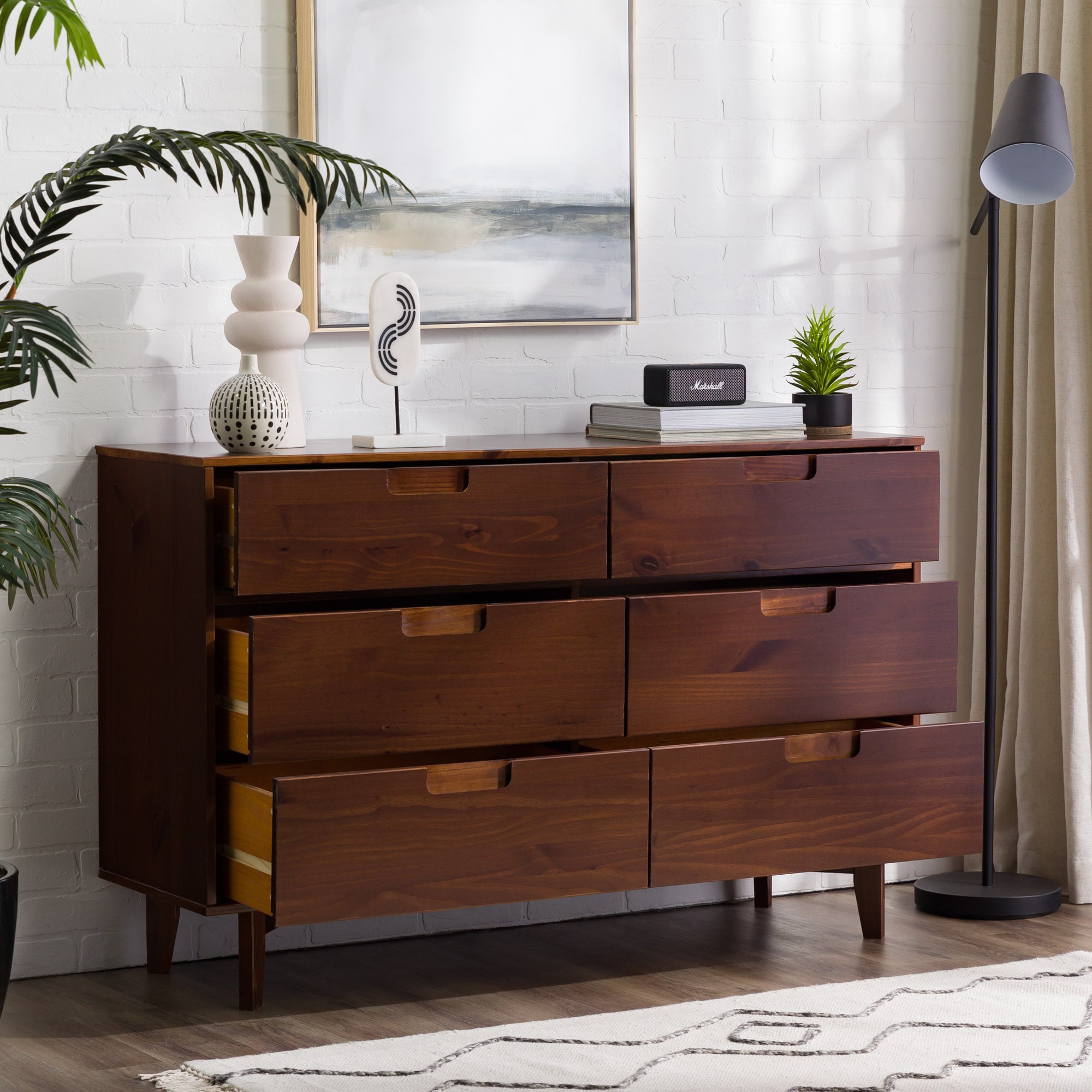 Walker Edison Walnut Pine 6-Drawer Standard Dresser at Lowes.com