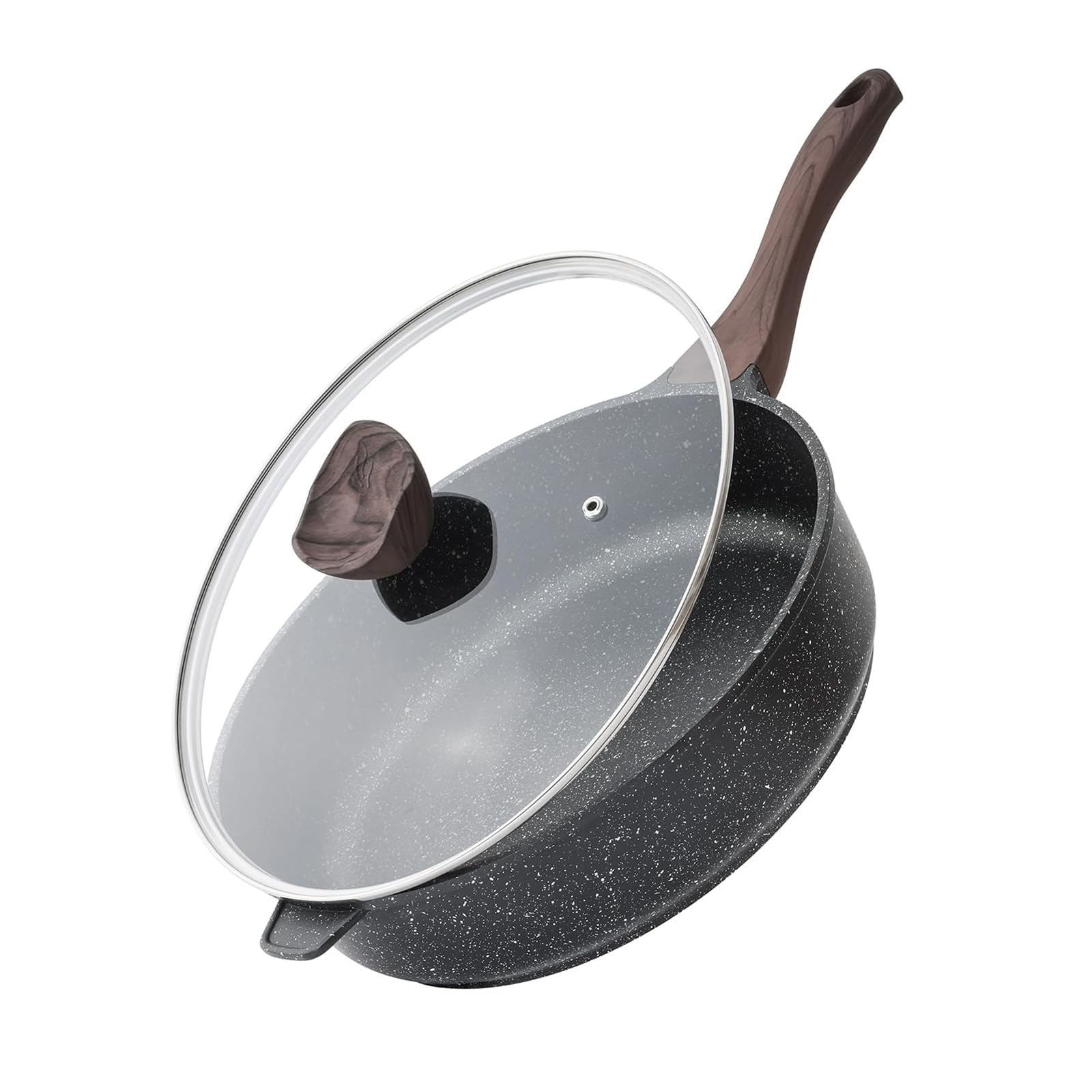 Aoibox  12 In Nonstick Deep Frying Pan with Lid 5 Quart Large Saute Skillet for Induction Cooking PFOA Free