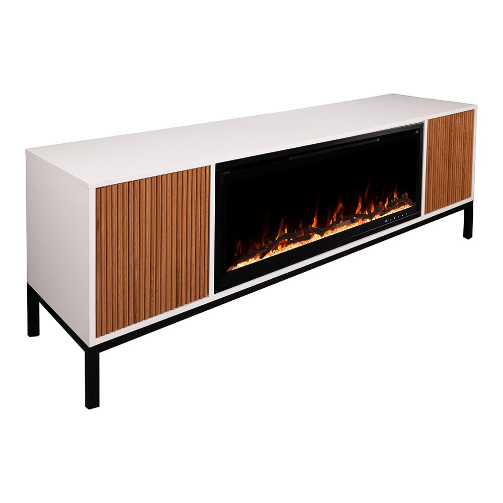 Emory White and Walnut Electric Fireplace TV Stand with 42” Firebox