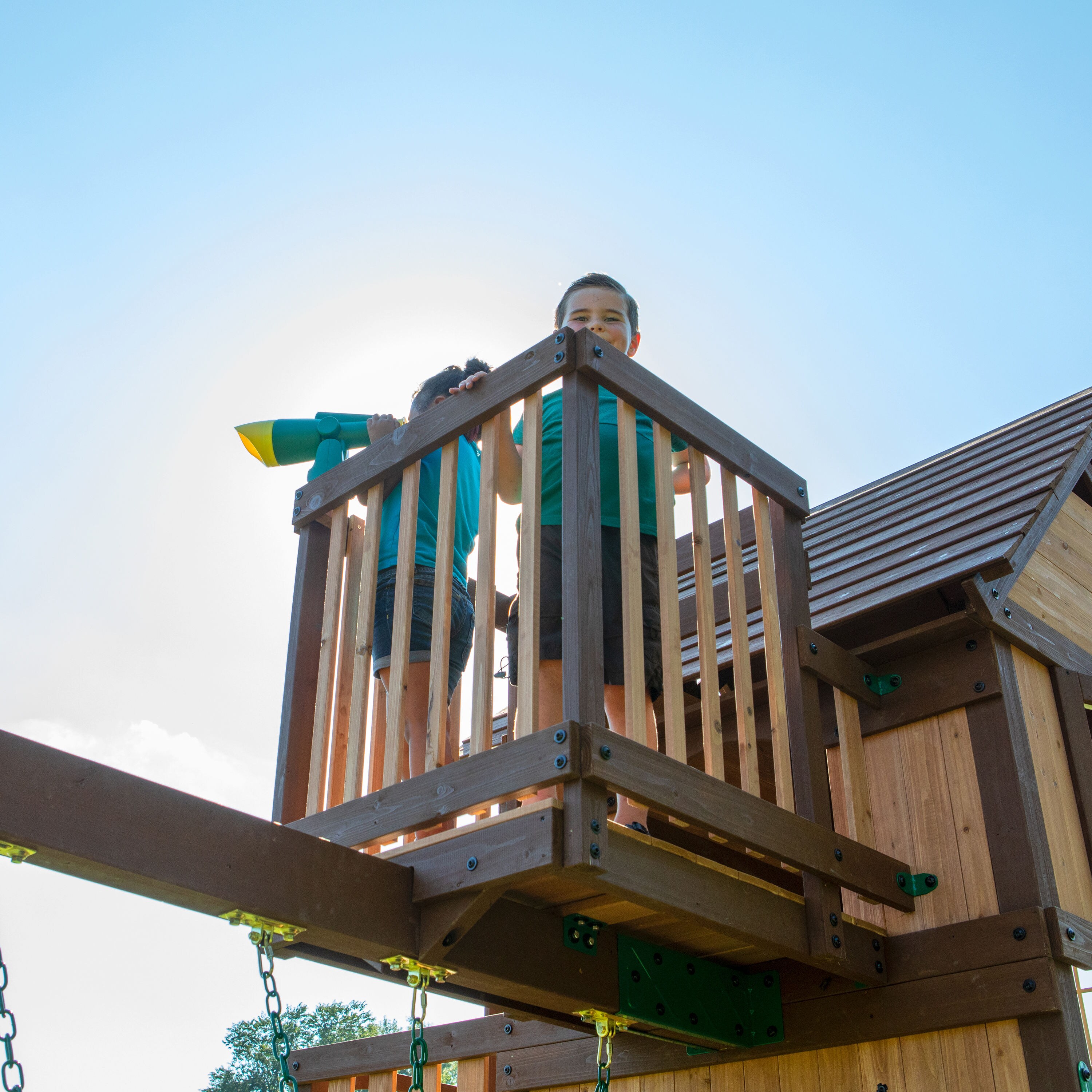 Cedar Two-Tone Wooden Swing Set with Tube Slide